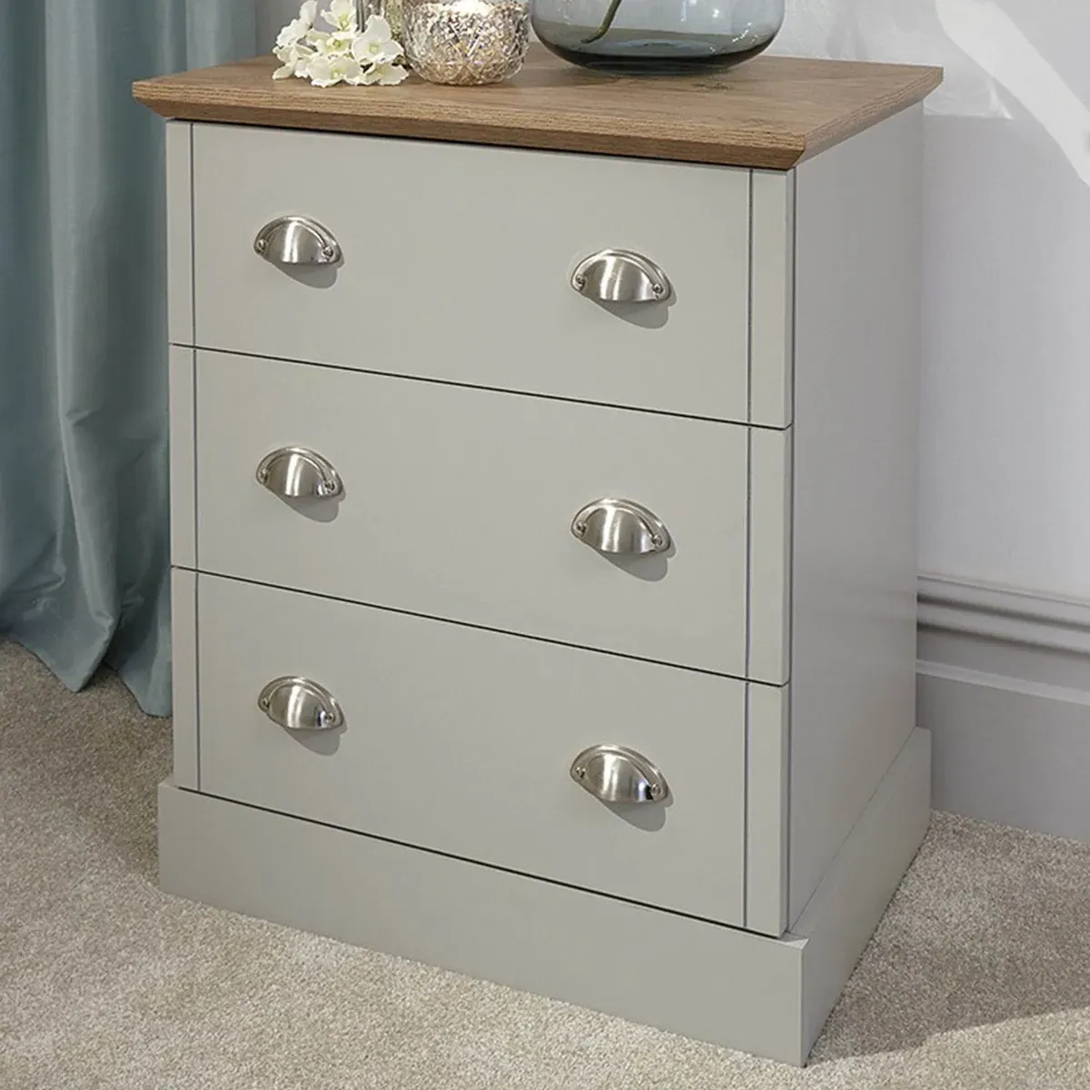 3-Drawer Chest with Oak Top - Grey, Wood image