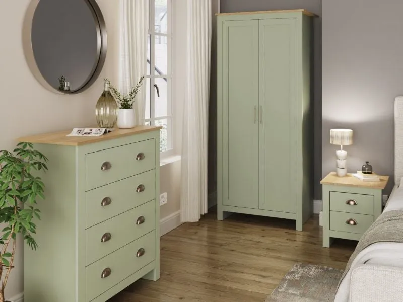 3-Piece Bedroom Set with Oak Tops - Green