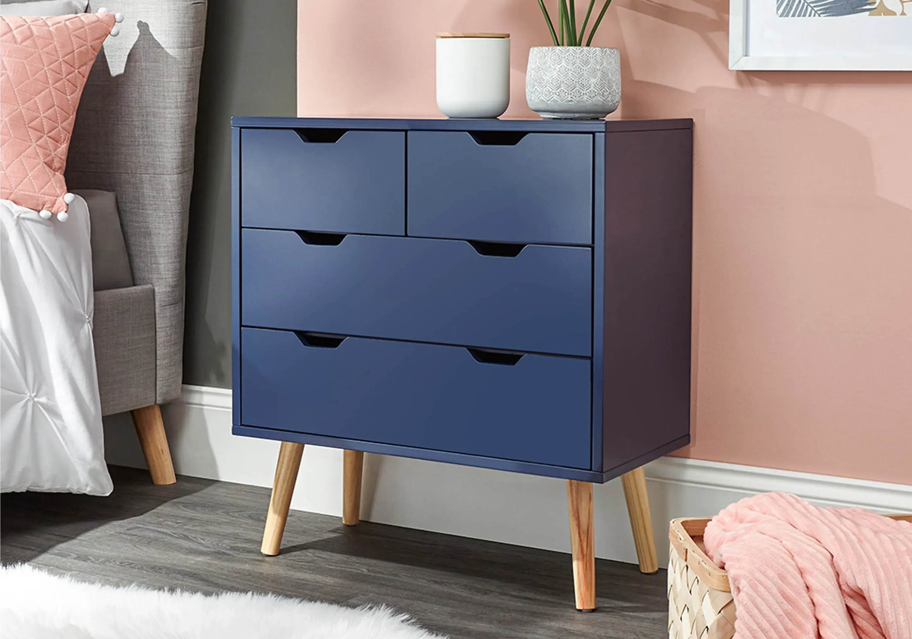4-Drawer Chest with Cut-Out Handles - Blue image