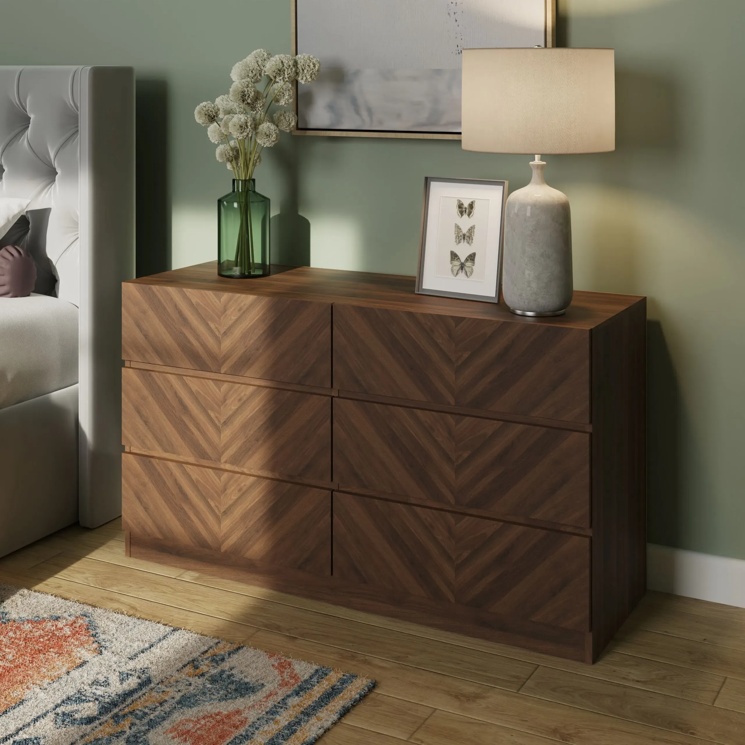 6-Drawer Chest with Herringbone Design - Royal Walnut