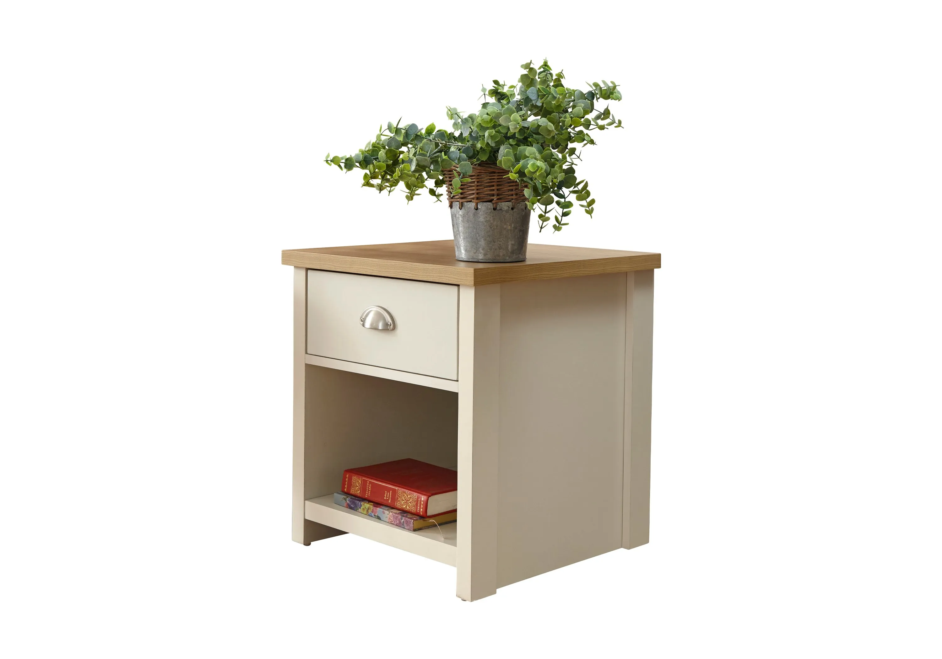 Compact Lamp Table with Drawer - Cream, Oak
