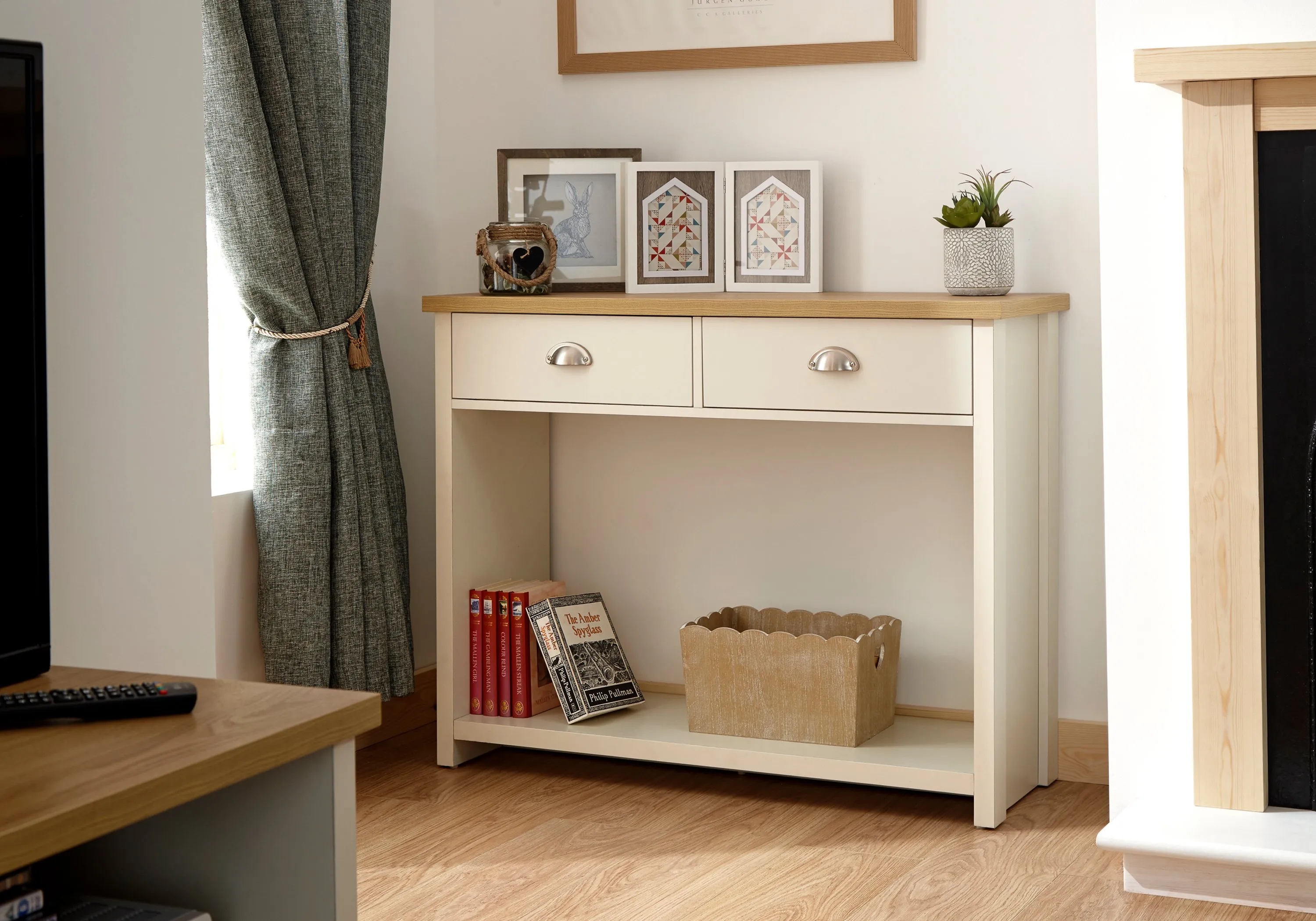 Console Hall Table with Drawers - Cream, Oak