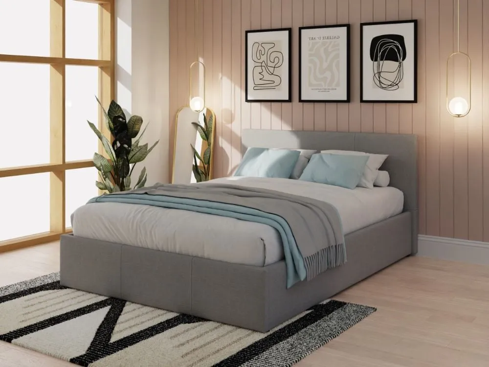 Double Ottoman Bed with Storage - Grey, Fabric