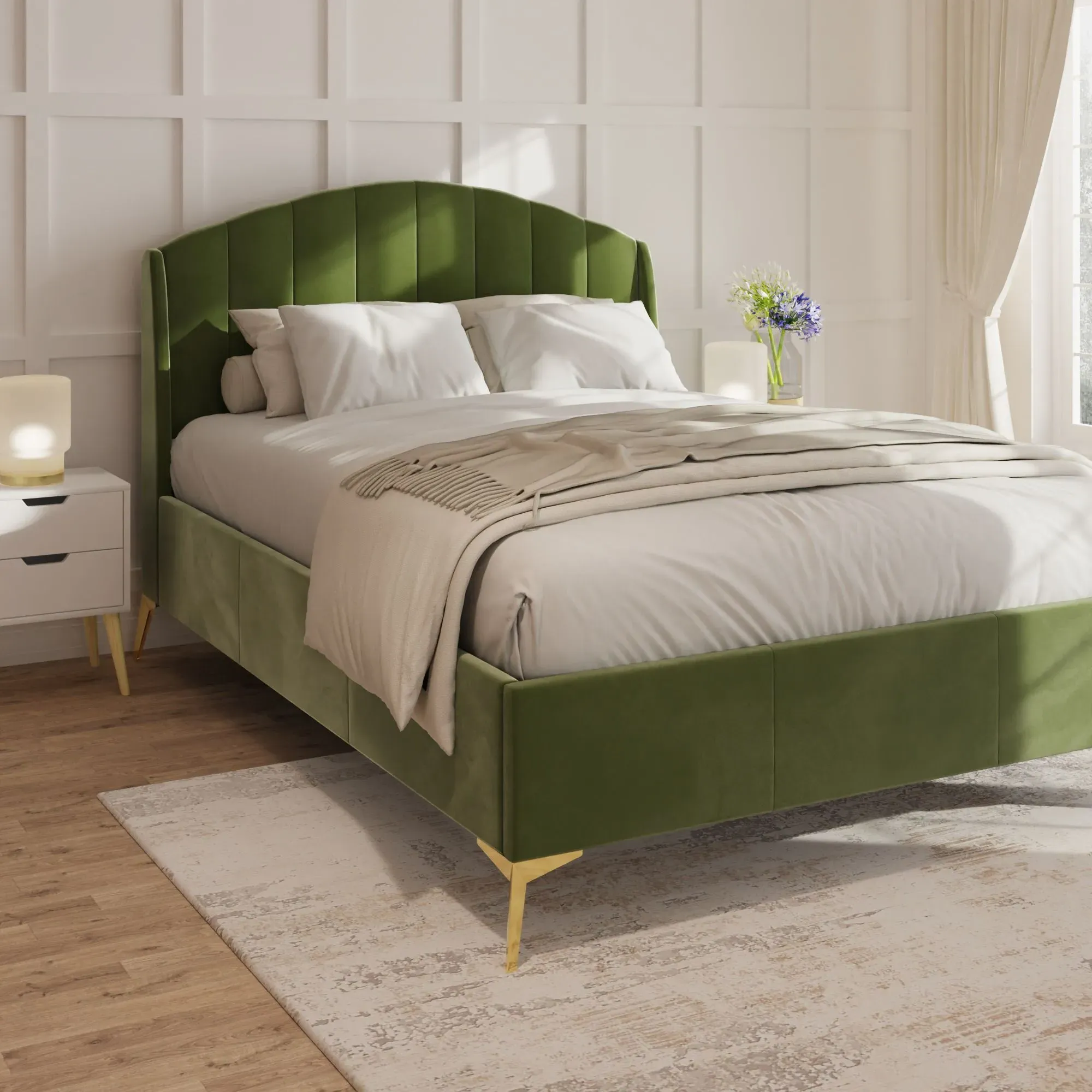 Double Ottoman Storage Bed - Green, Velvet image