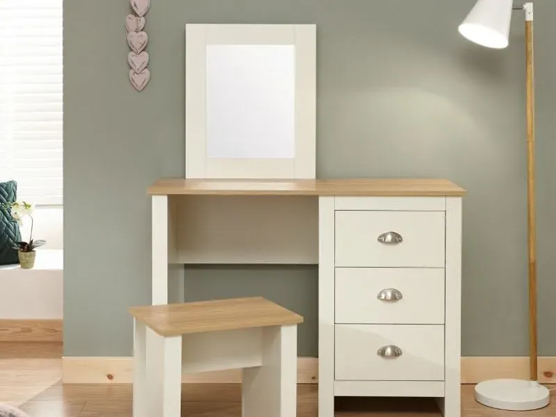 Dressing Table Set with Mirror - Cream, Oak