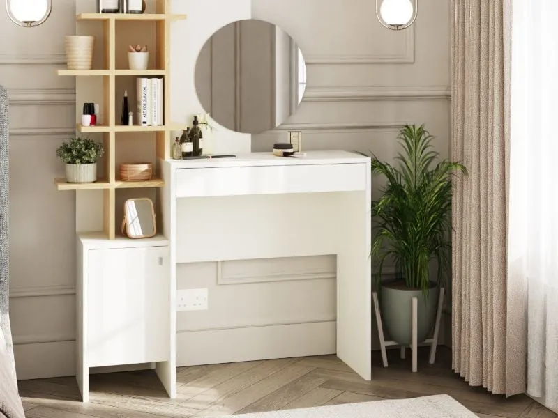 Dressing Table with Mirror - White, Oak