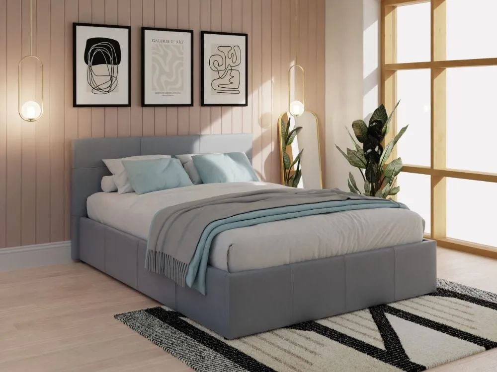 King Size Ottoman Bed with Storage - Grey, Faux Leather