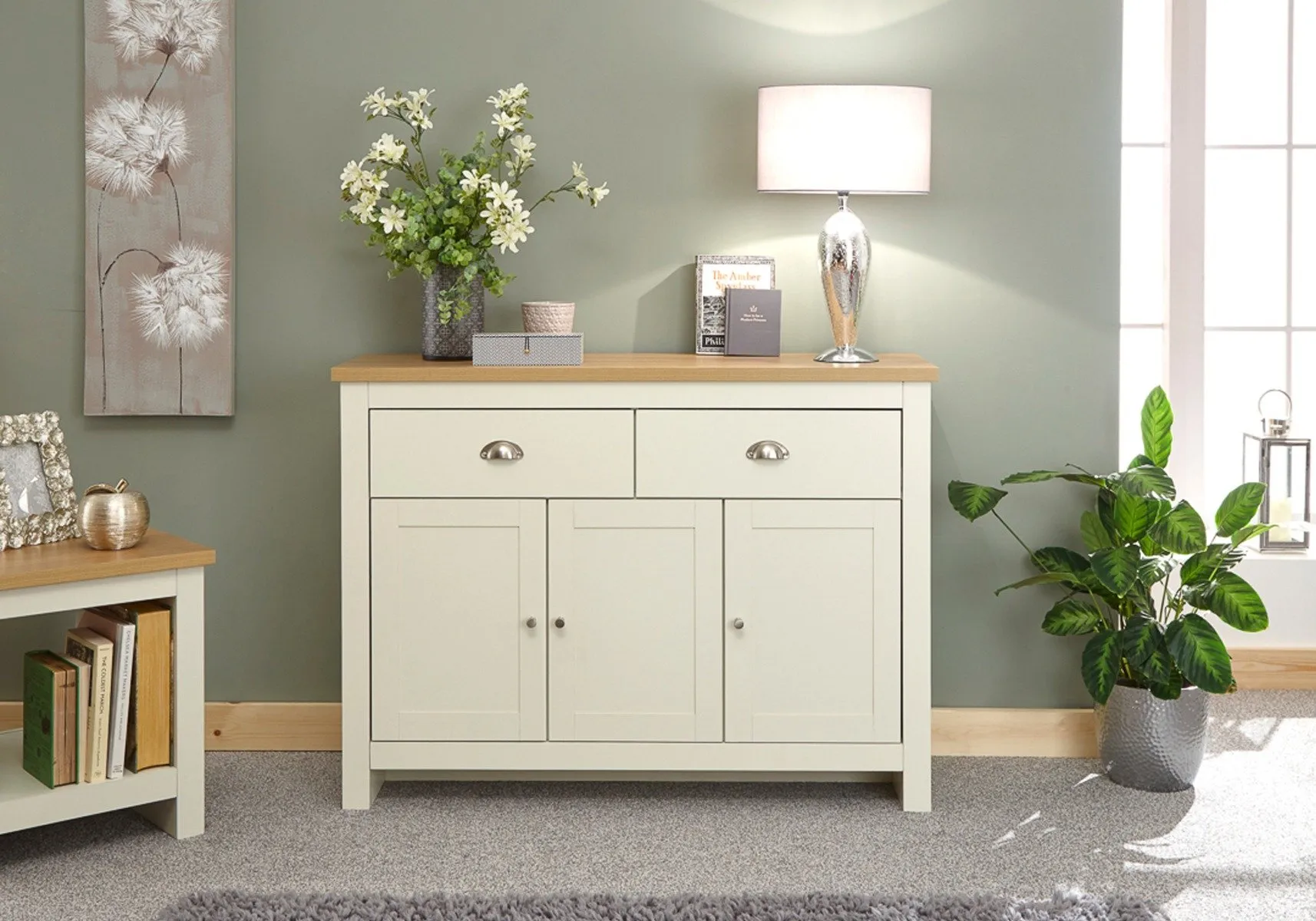Large Sideboard with Drawers - Cream, Oak Veneer image