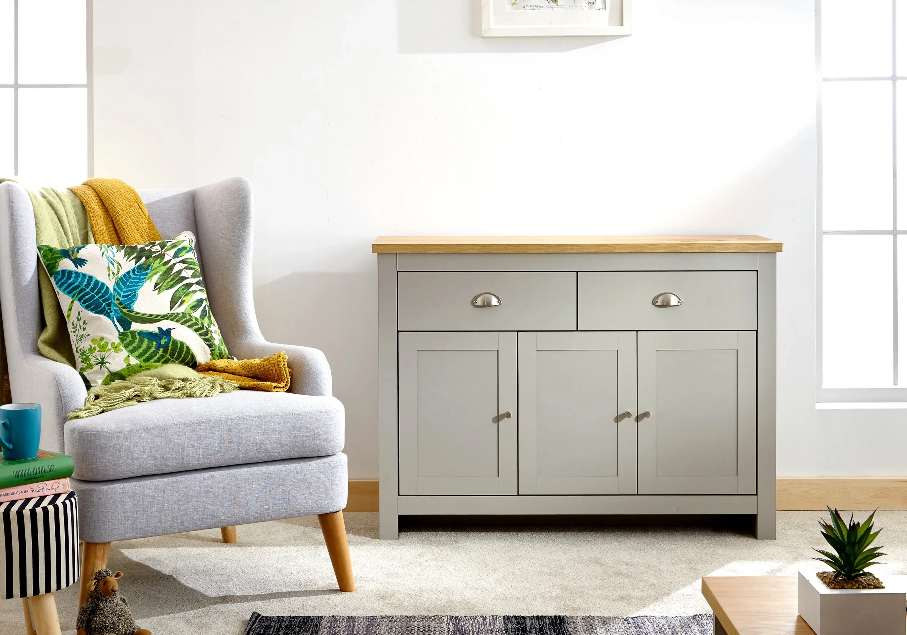 Large Sideboard with Drawers - Grey, Oak