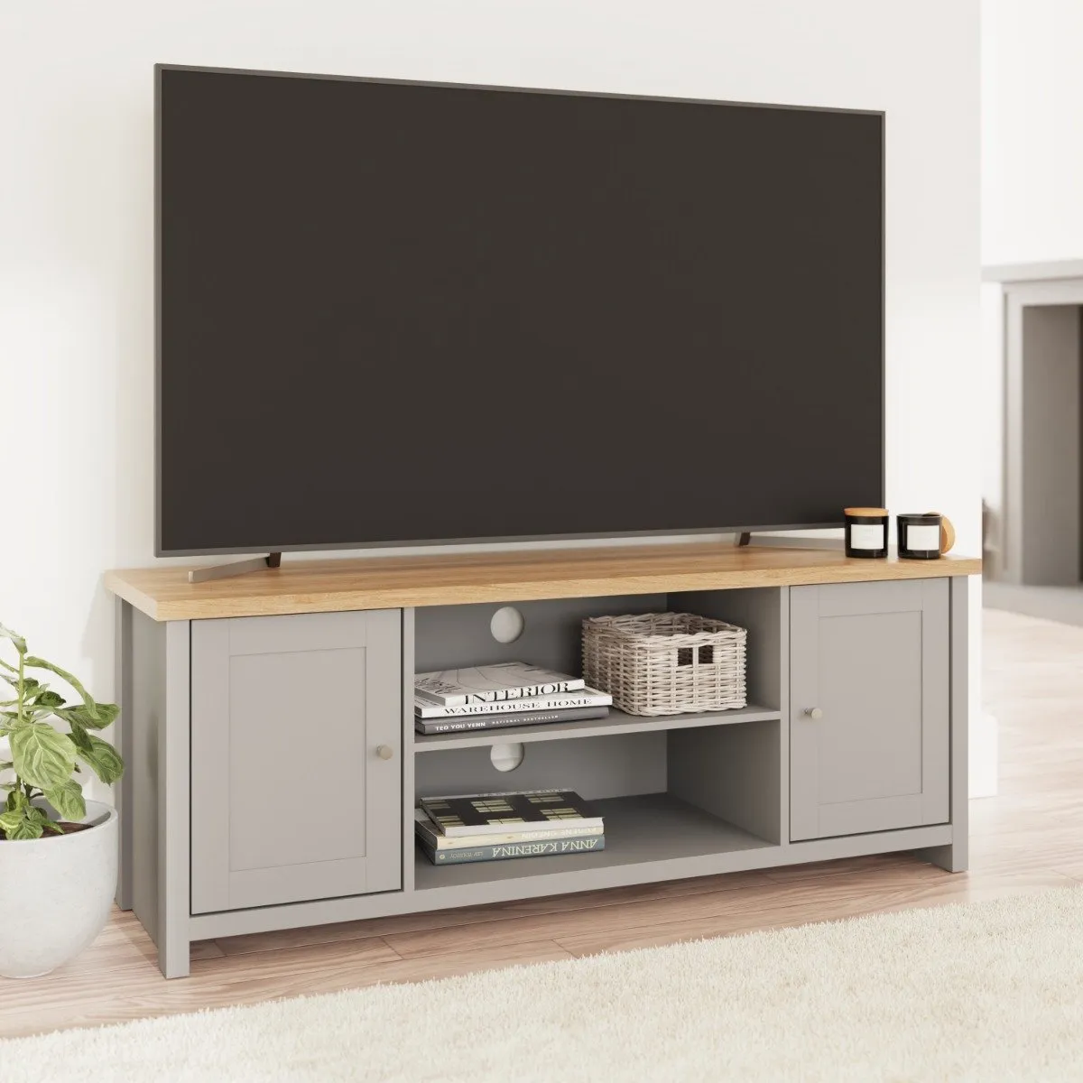 Large TV Cabinet with Storage - Grey, Oak image