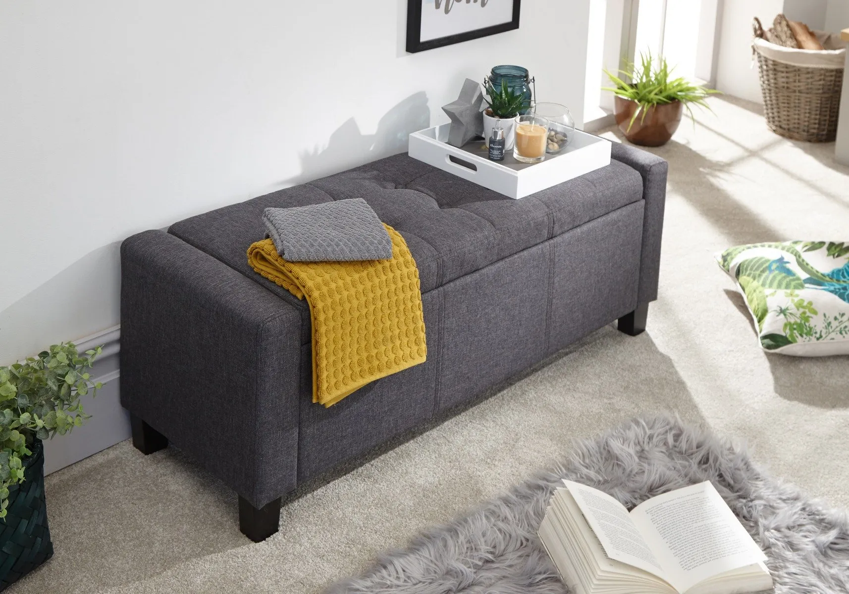 Ottoman Bench with Storage - Charcoal, Upholstered image