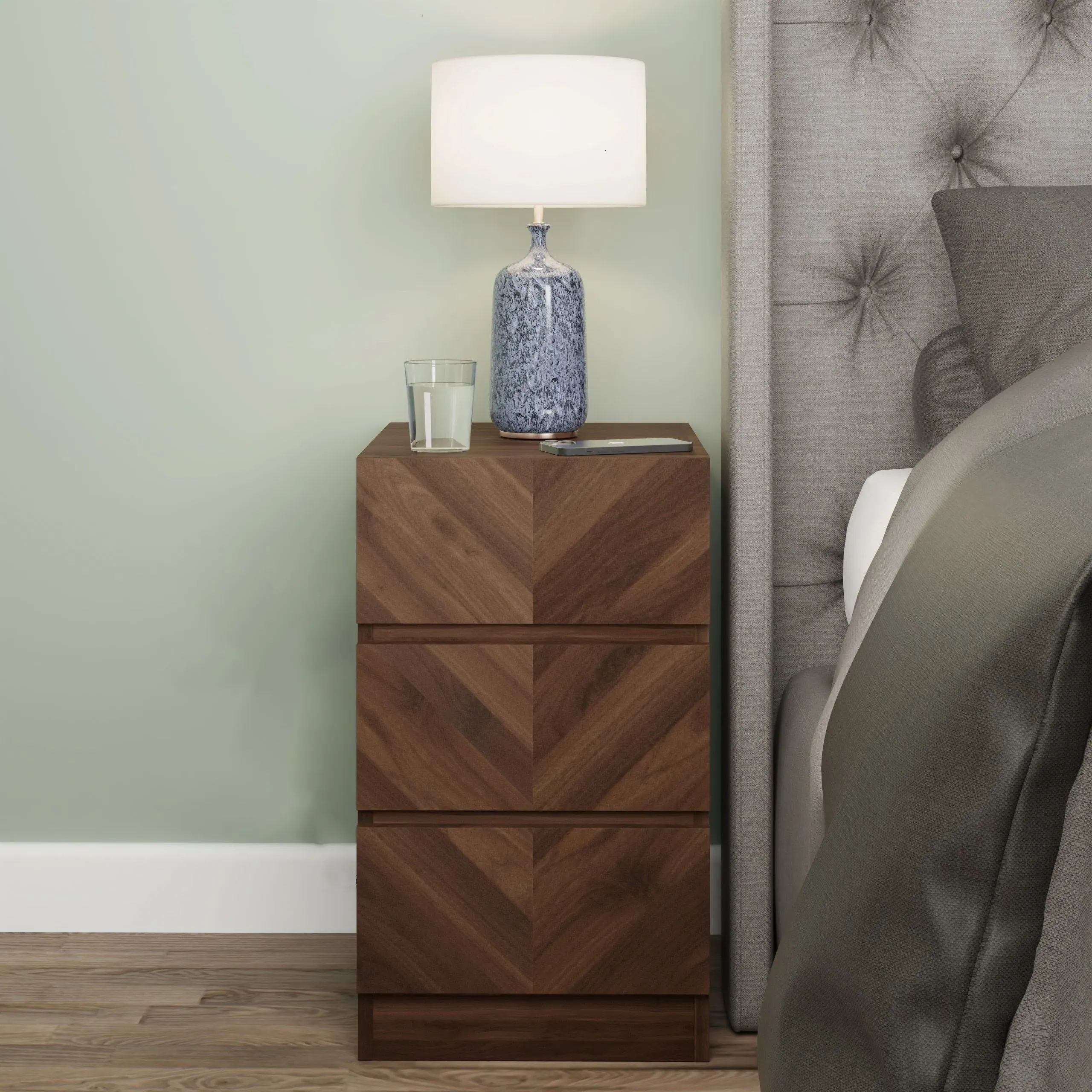 Pair 3-Drawer Bedside Tables - Royal Walnut