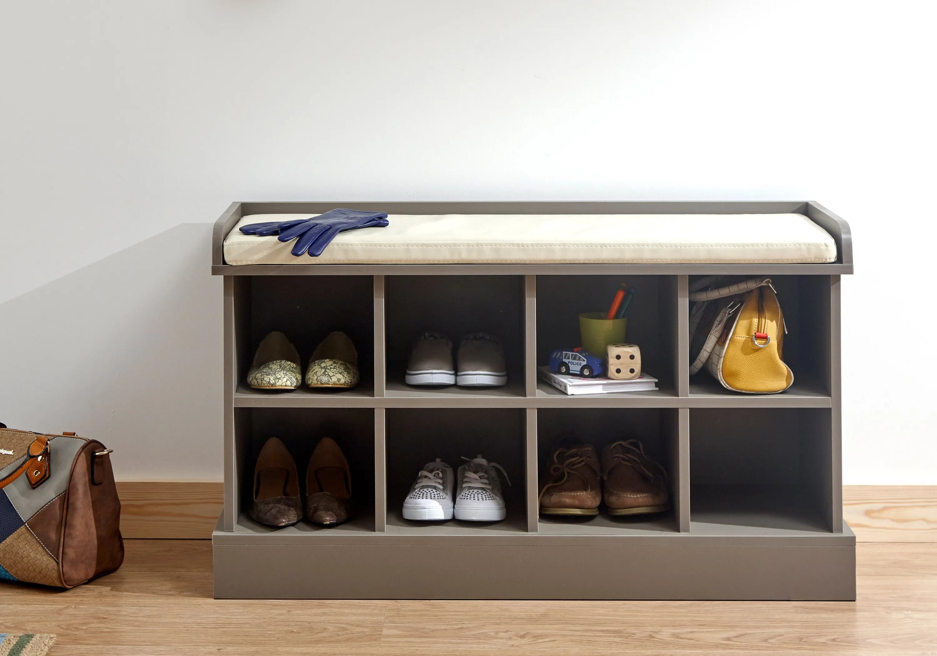 Shoe Storage Bench with Cushion - Grey image