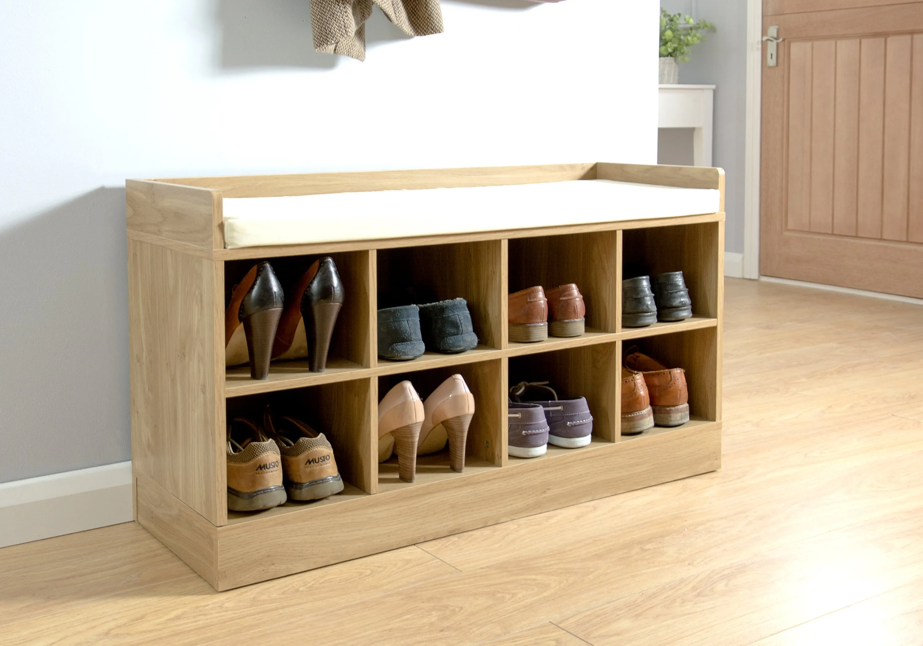 Shoe Storage Bench with Cushion - Oak