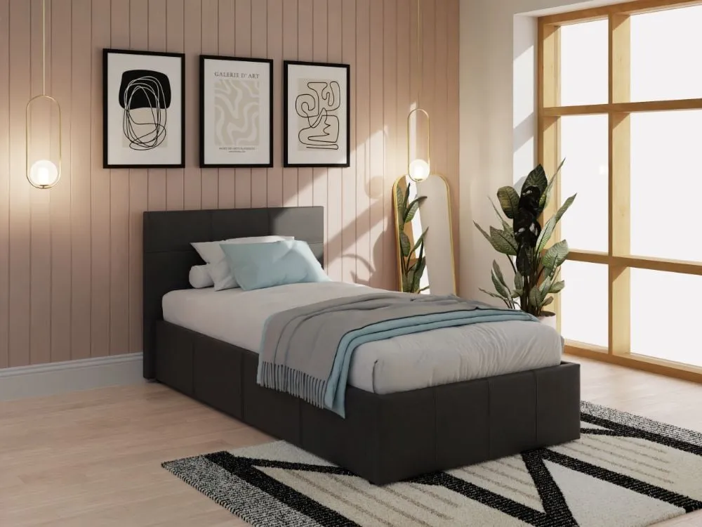 Single Ottoman Bed with Storage - Black, Faux Leather image