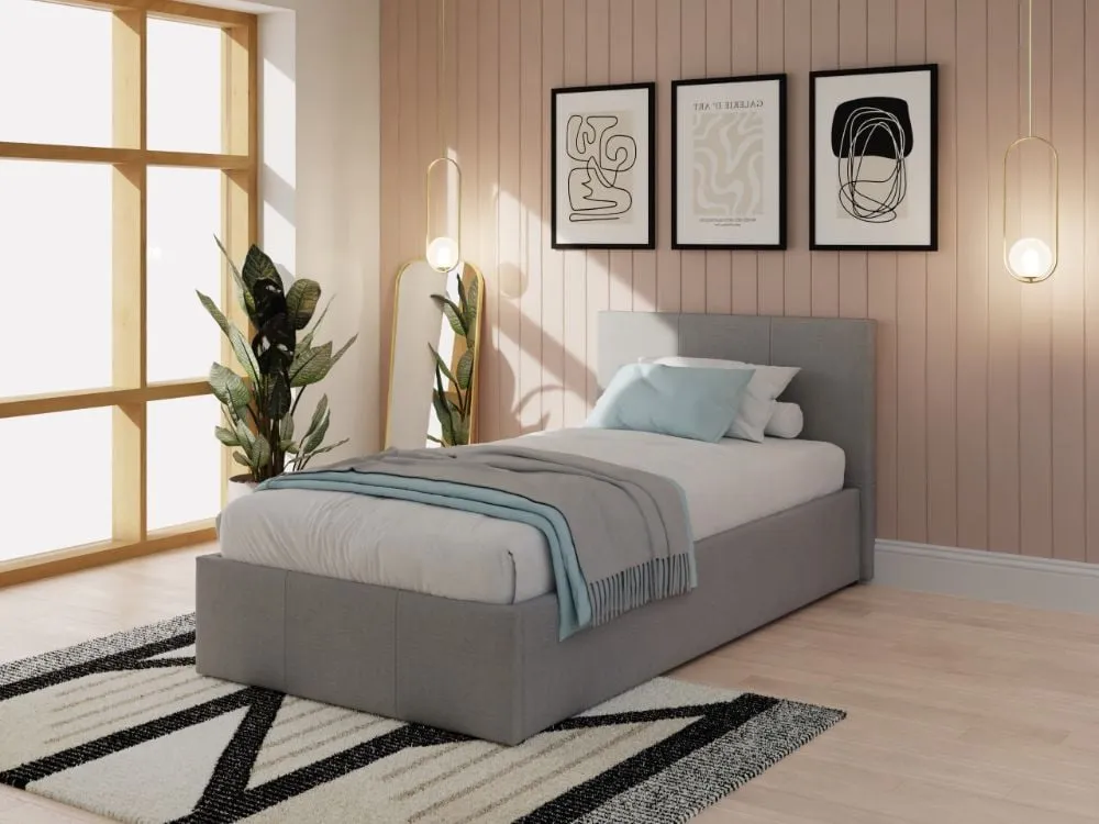 Single Ottoman Bed with Storage - Grey, Fabric