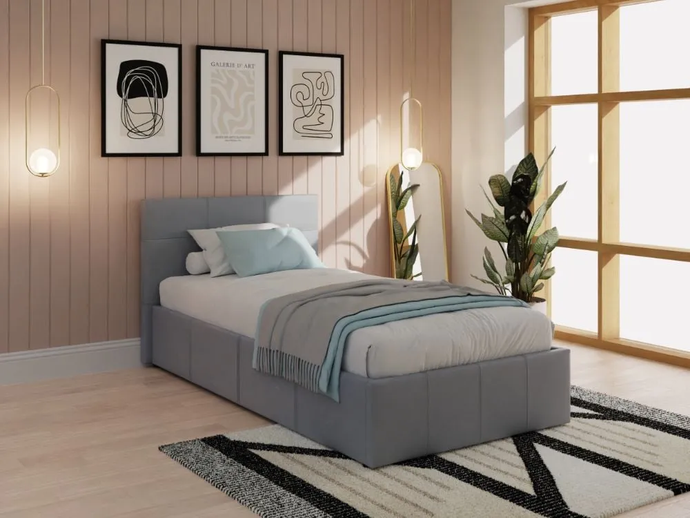 Single Ottoman Bed with Storage - Grey, Faux Leather