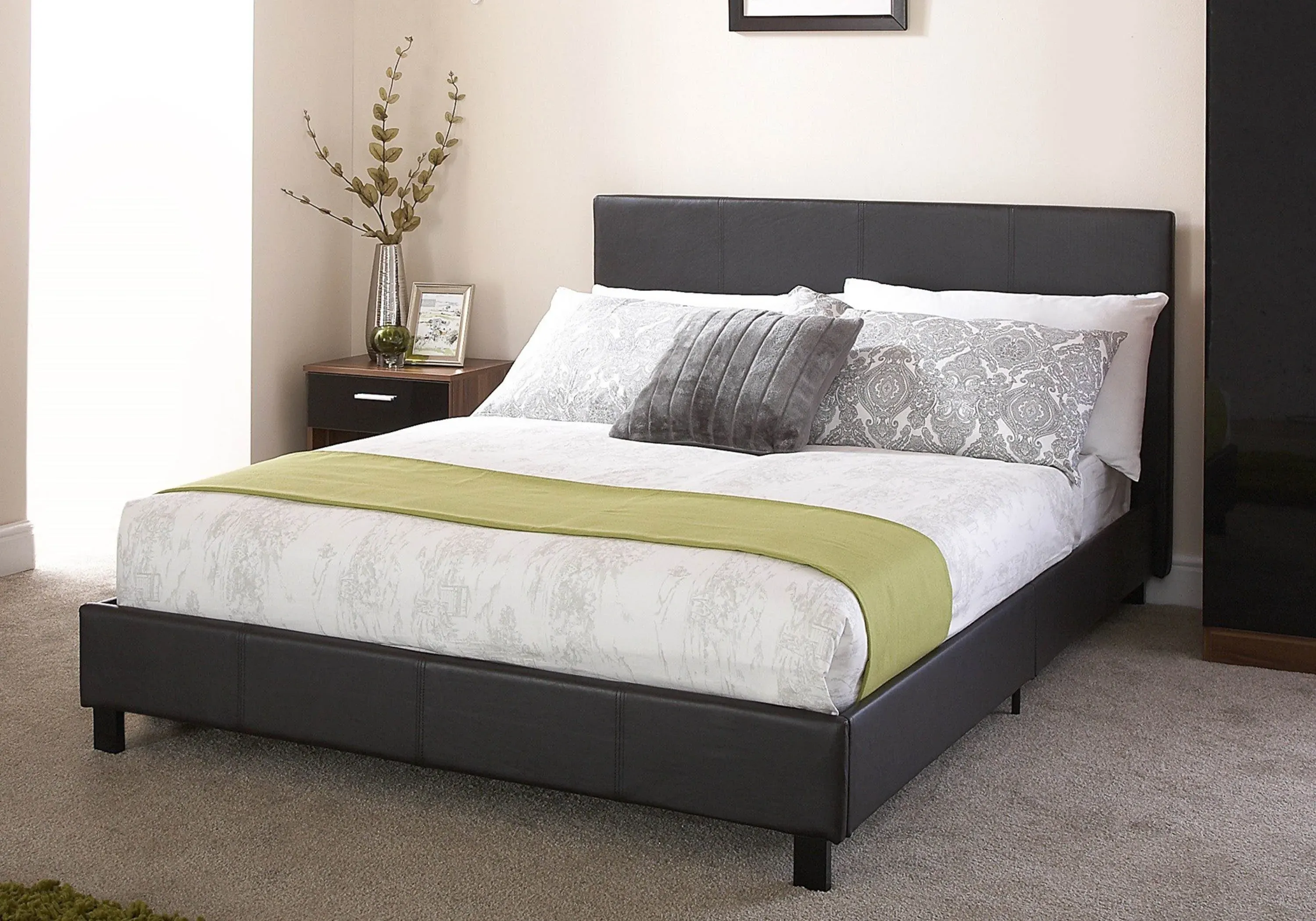 Small Double Bed Frame - Black, Faux Leather image