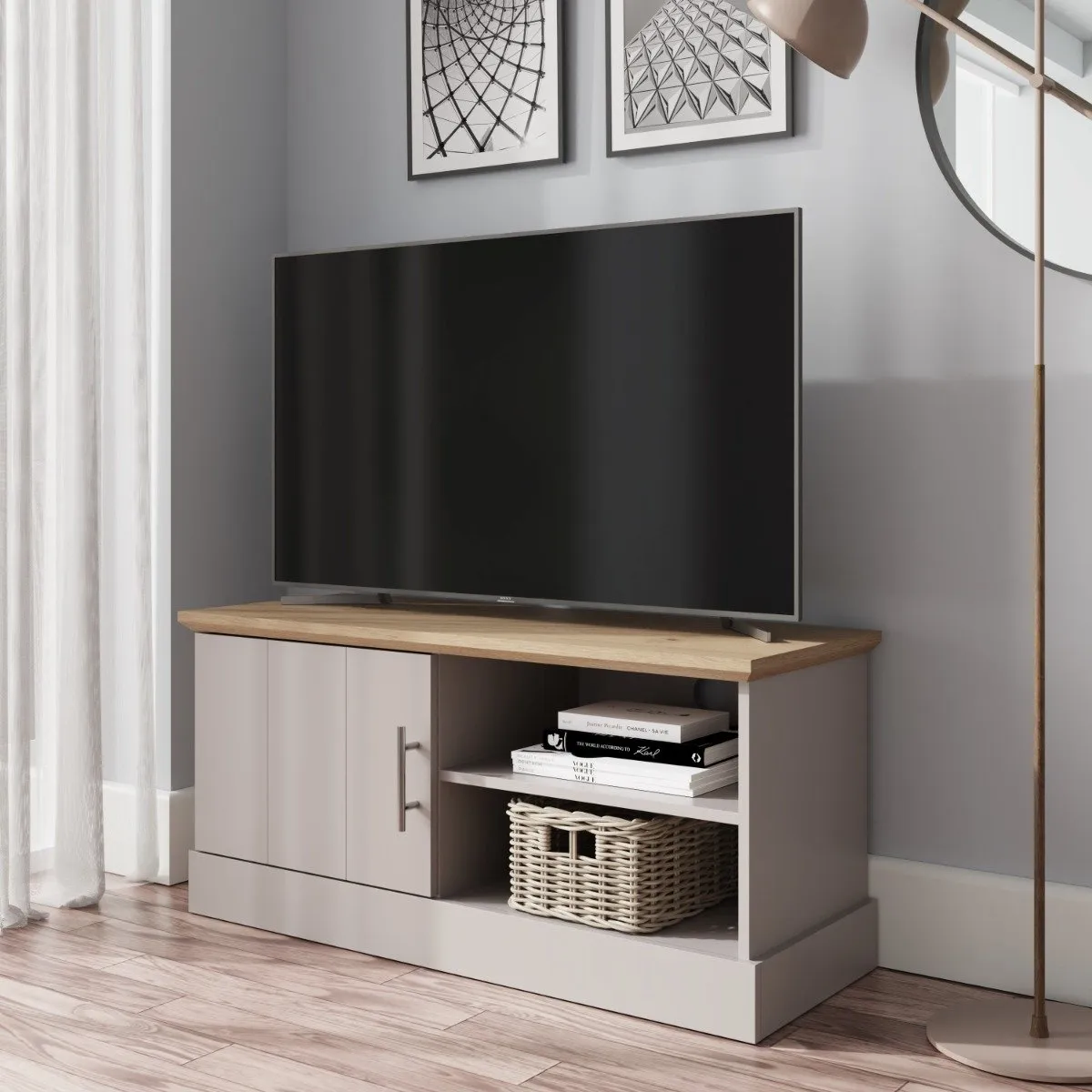 Small TV Unit with Storage - Grey, Oak Effect image