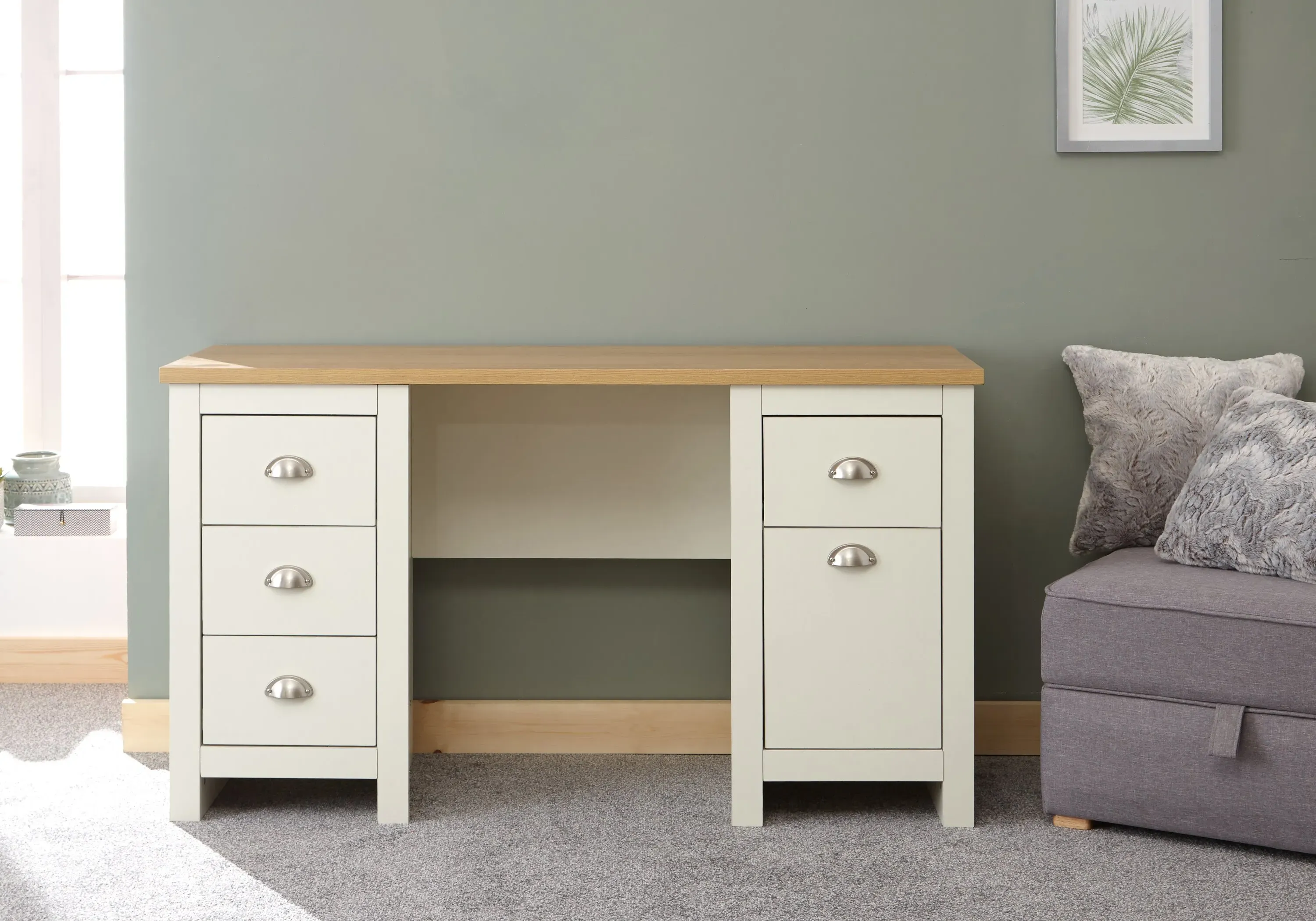 Study Desk with Drawers - Cream, Oak