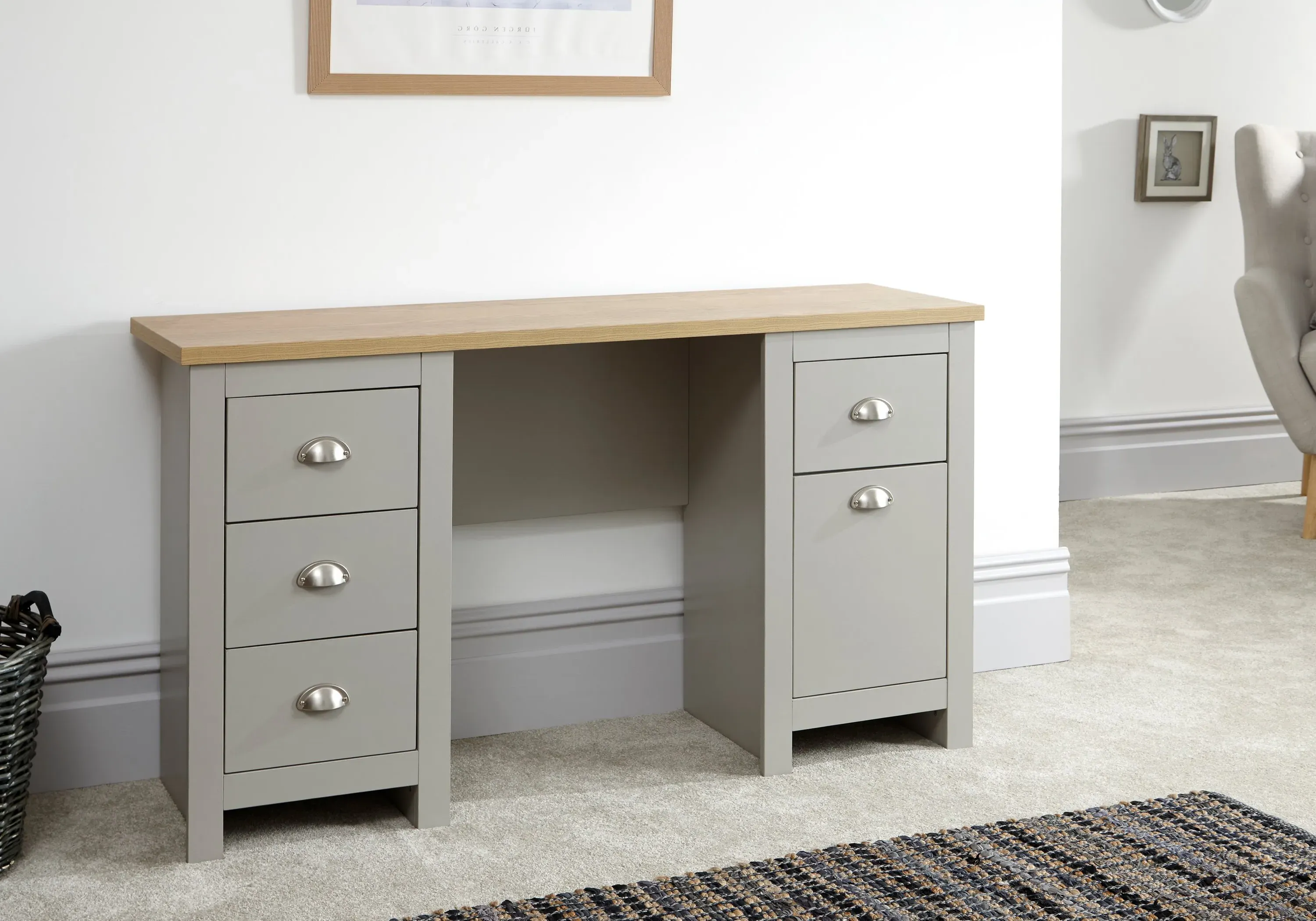 Study Desk with Storage - Grey, Oak Veneer image