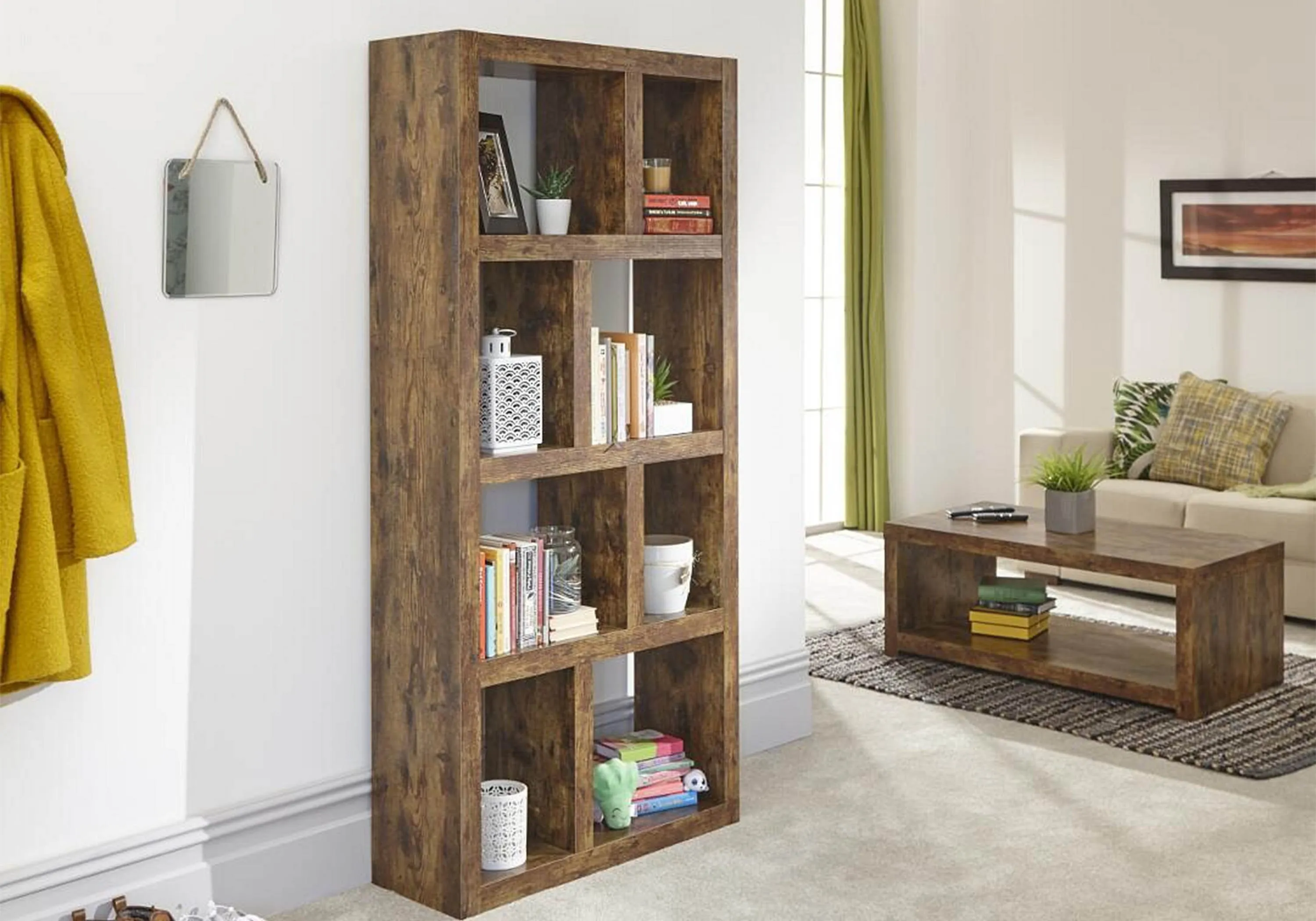 Tall Open Shelving Unit - Hardwood Effect