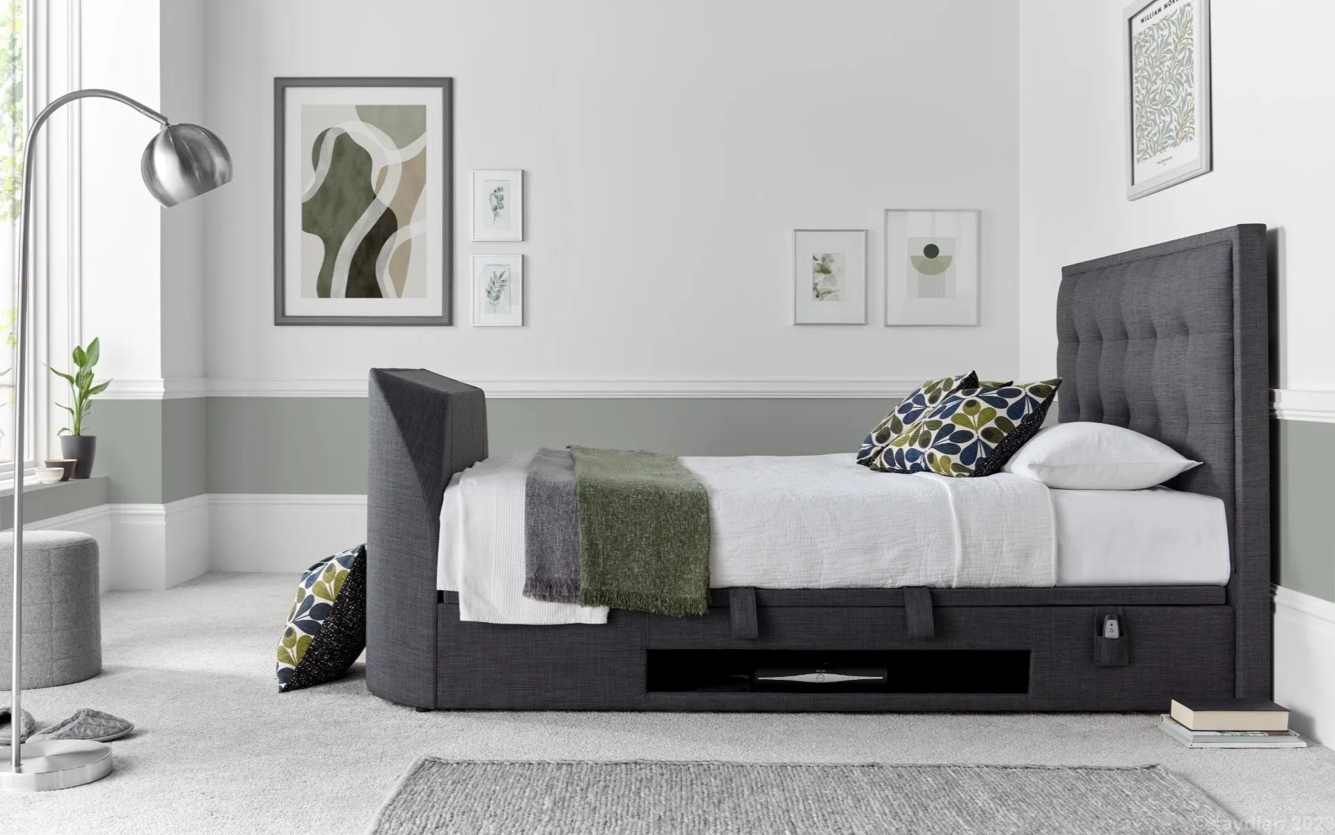 Super King Ottoman TV Bed with Storage - Slate