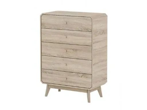5-Drawer Chest with Curved Edges - Oak
