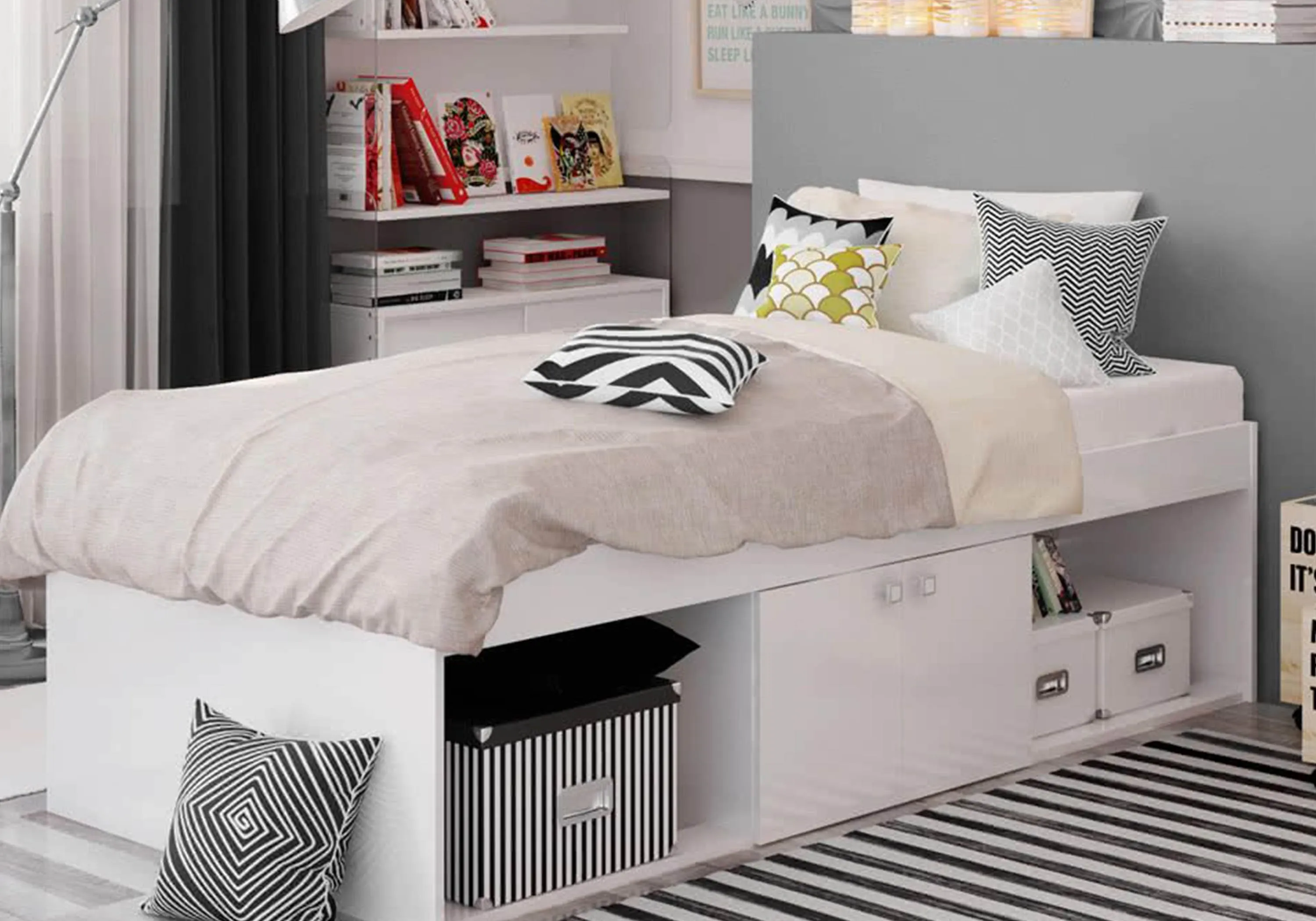Low Sleeper Cabin Bed with Storage - White