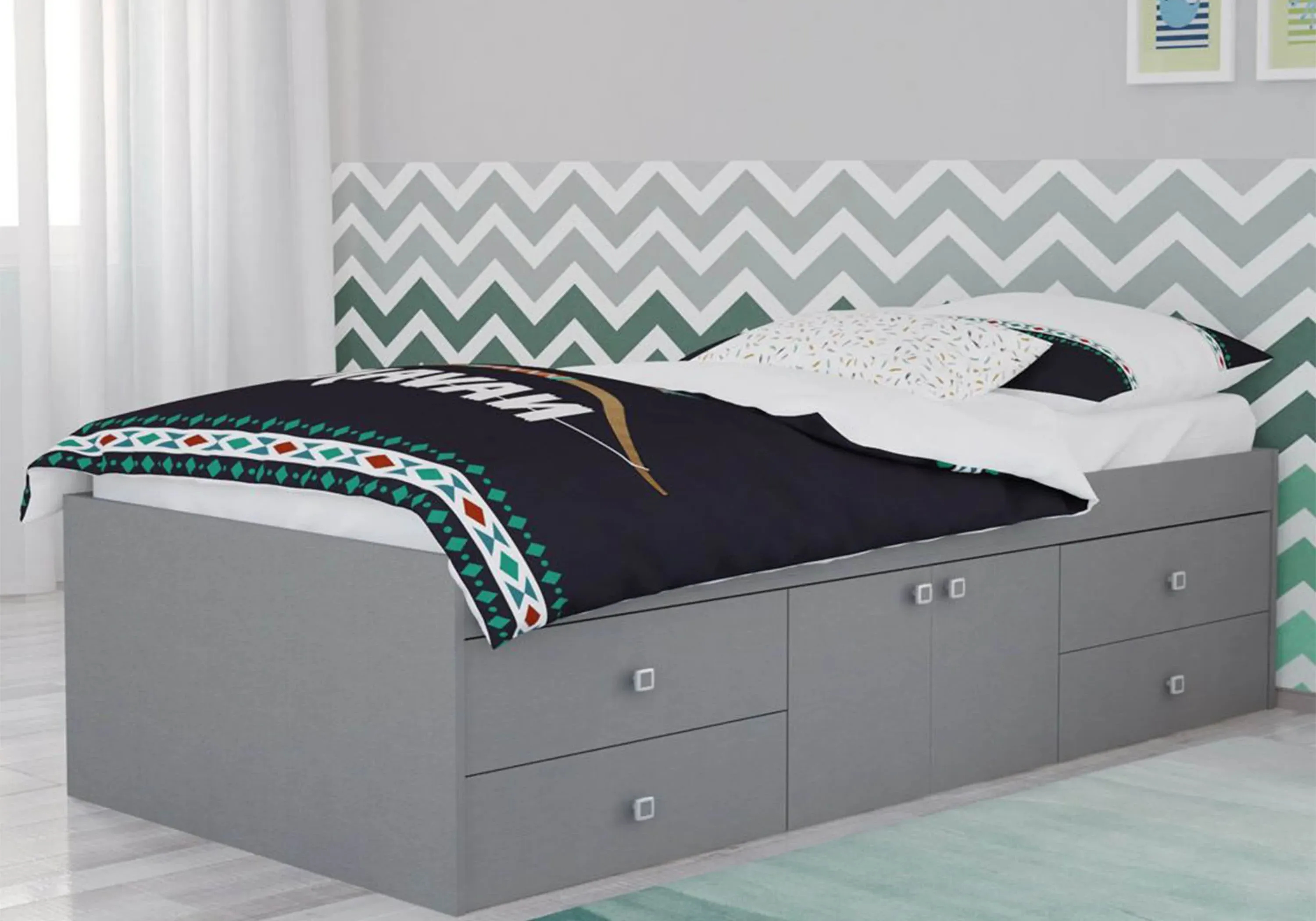 Single Bed with Storage Drawers - Grey image