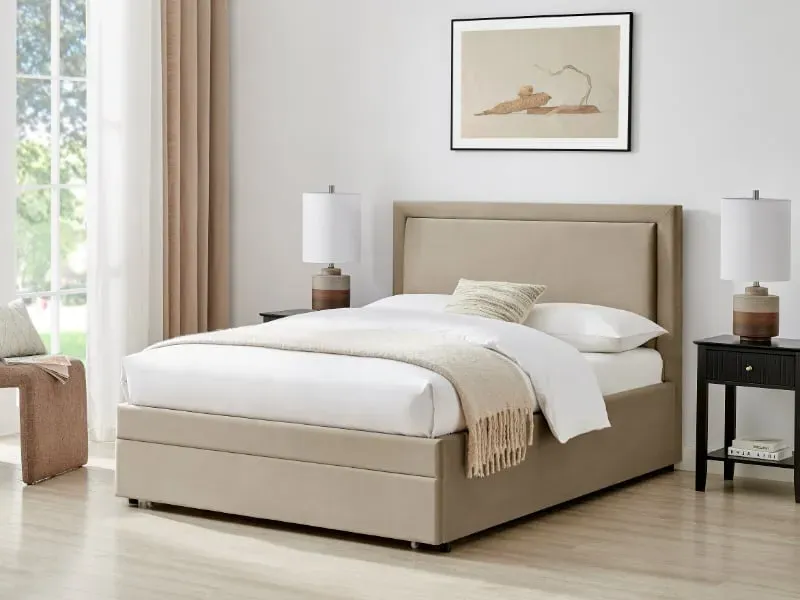 King Size Bed with Storage - Taupe, Velvet