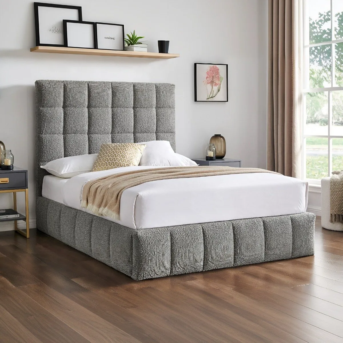King Size Ottoman Bed with Storage - Grey, Boucle