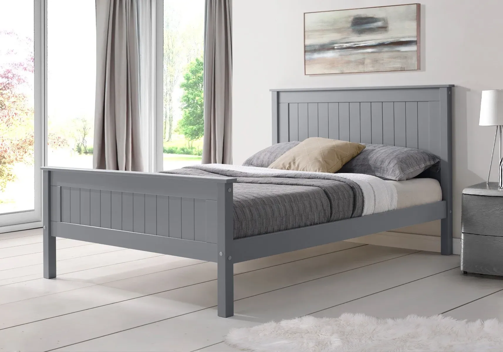 Single Bed Frame High Footboard - Grey, Wood