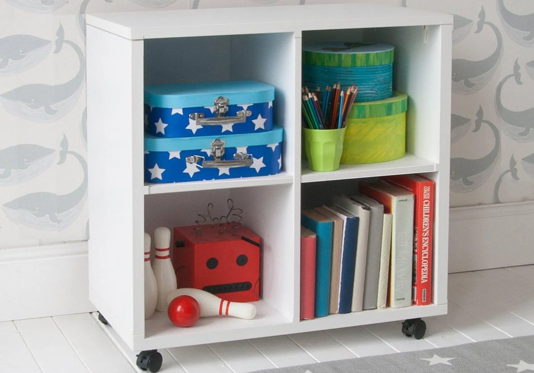 4-Shelf Bookcase with Castors - White image
