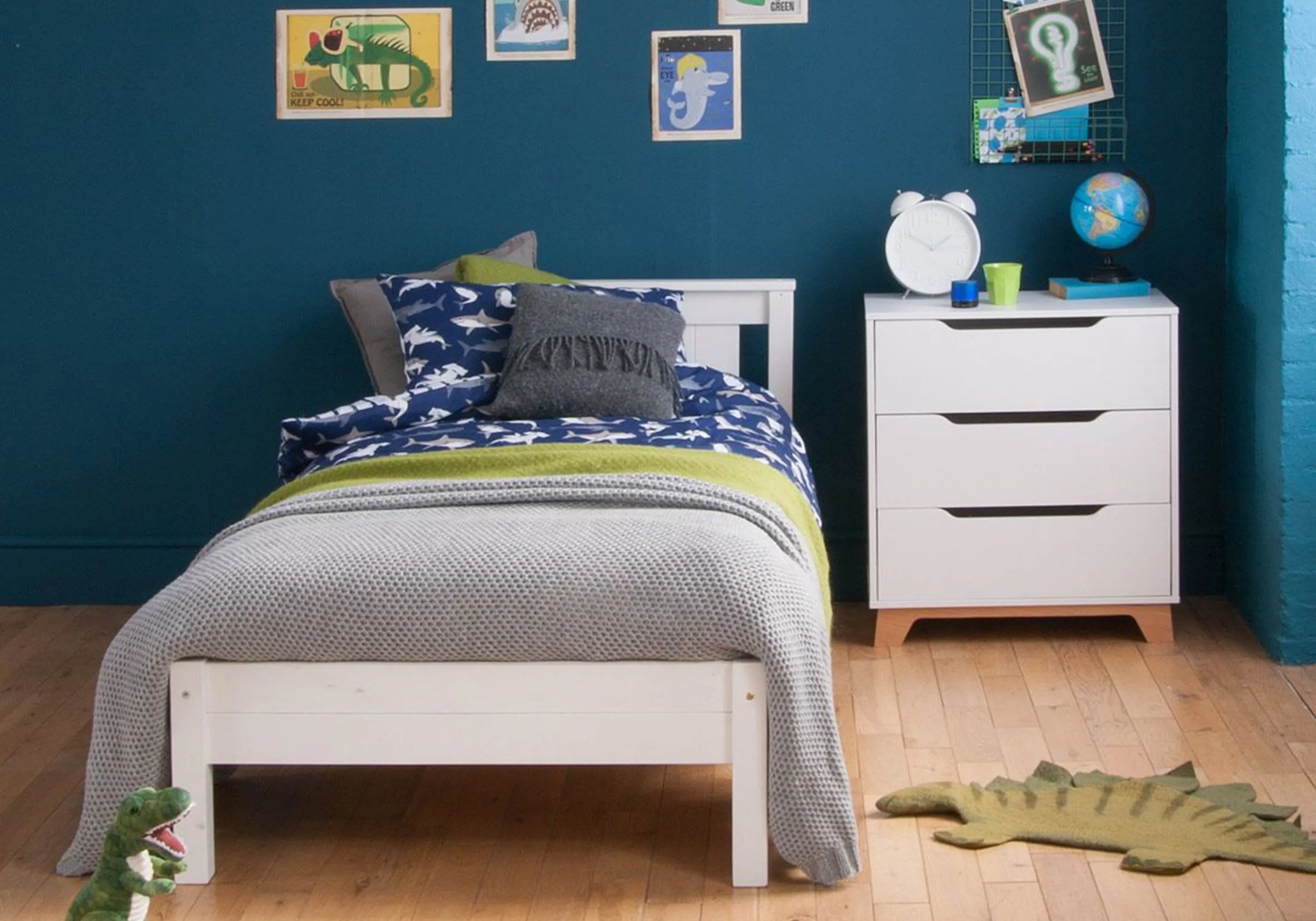 Single Bed Frame with Panelling - White, Beech