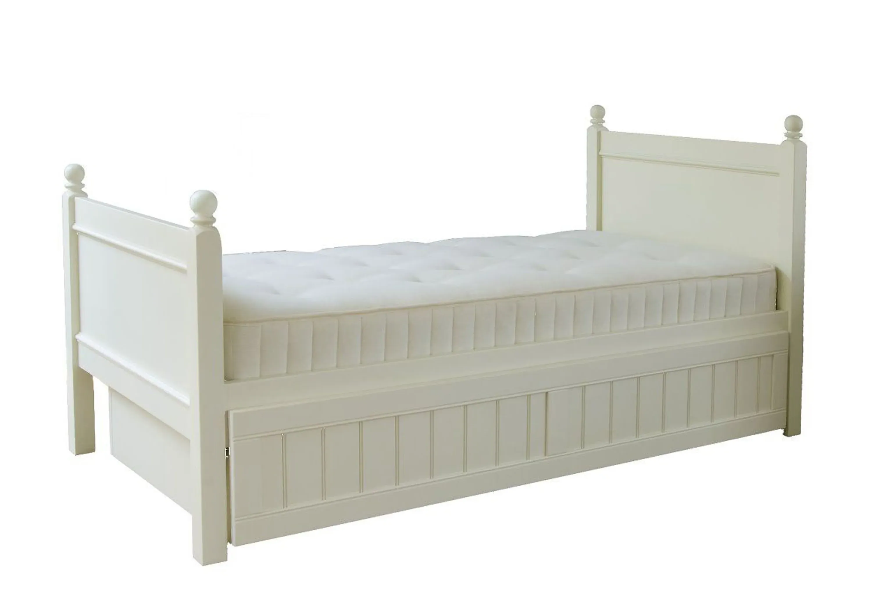 Single Bed Frame with Trundle - Ivory, Hardwood