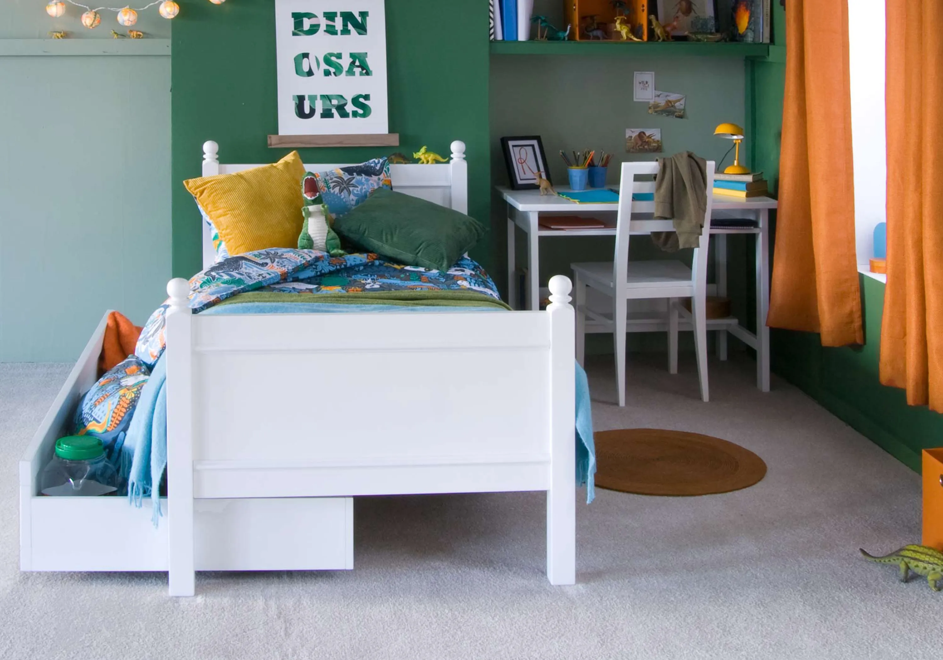 Single Bed Frame with Trundle - White, Hardwood