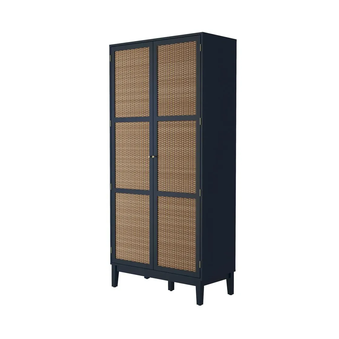 2-Door Wardrobe with Rattan Detail - Blue, Wood