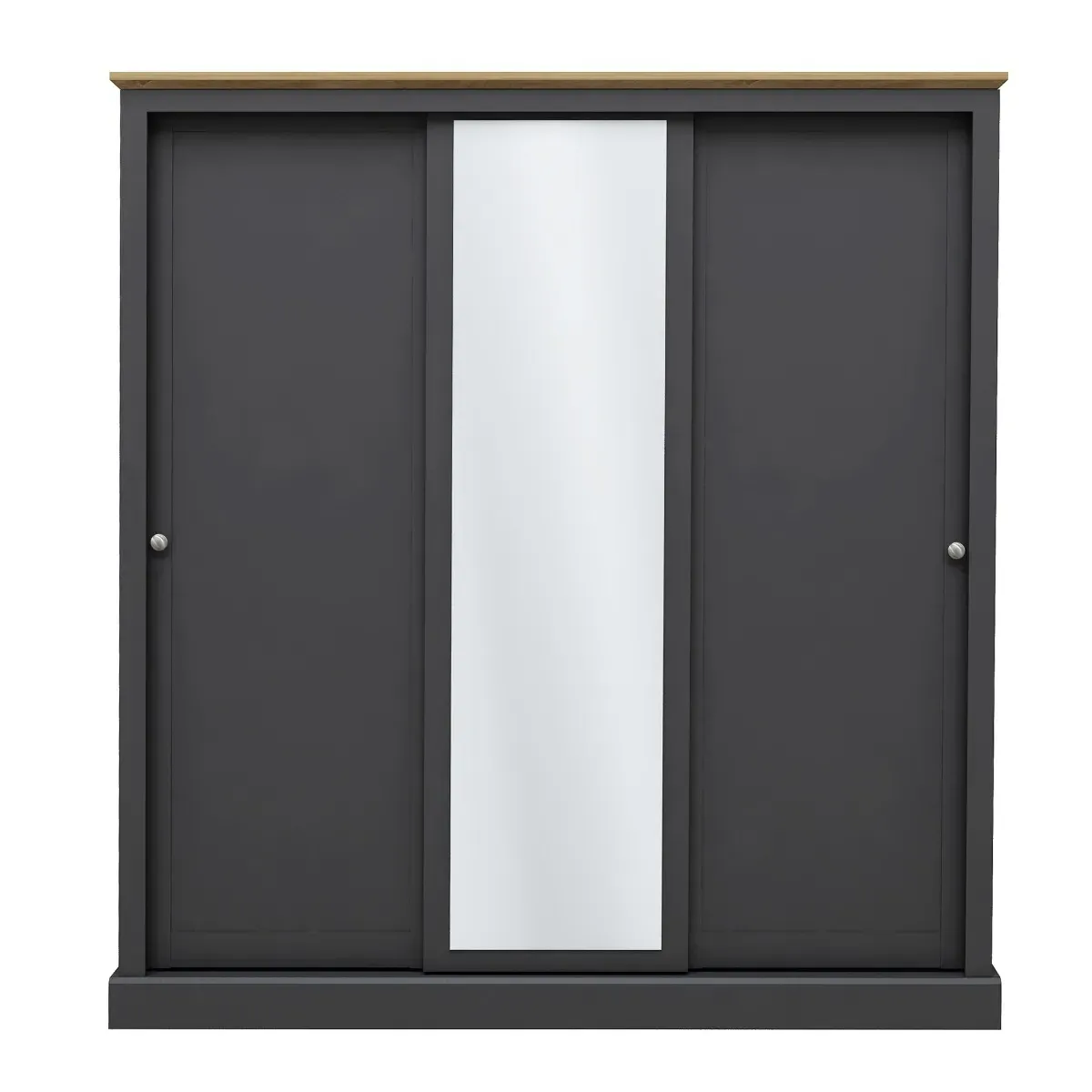 3-Door Sliding Wardrobe with Mirror - Charcoal, MDF