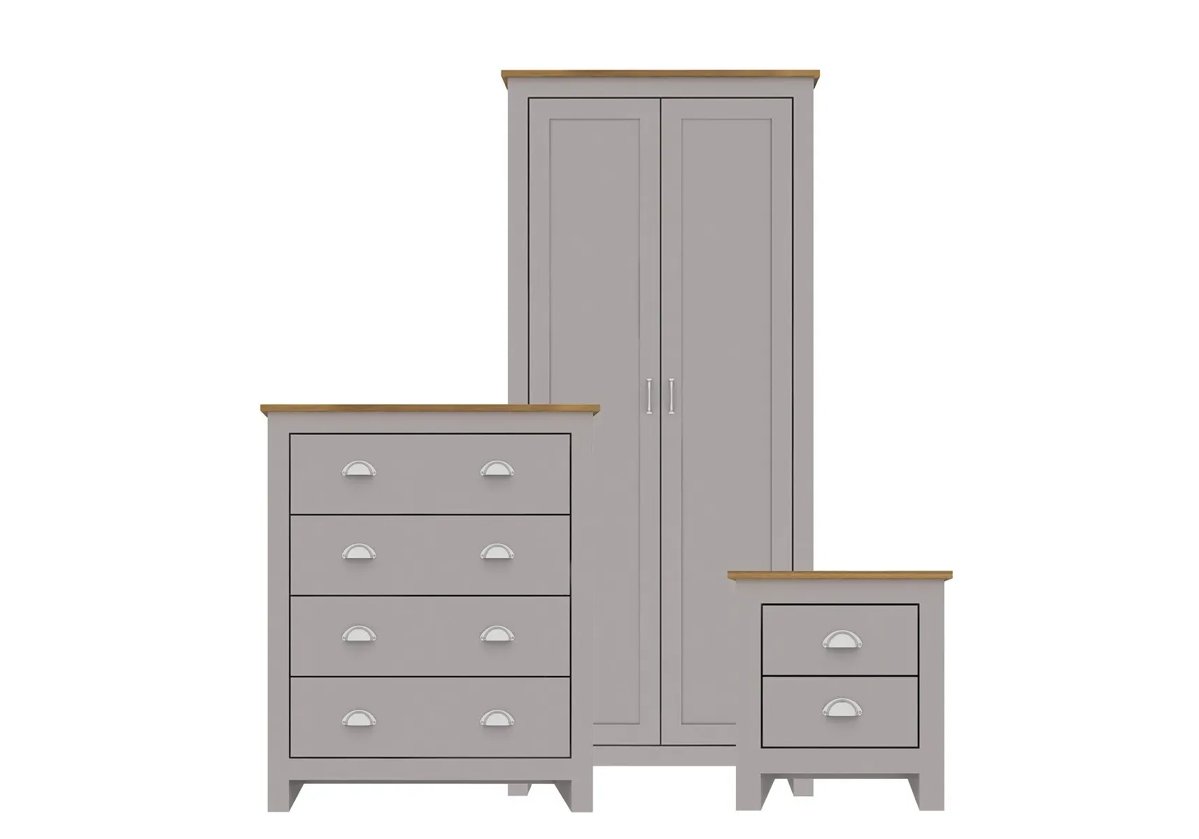 3-Piece Bedroom Set with Storage - Grey, Oak image