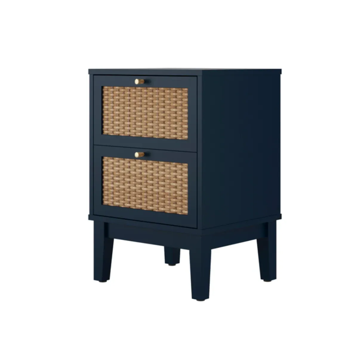 Bedside Cabinet with Rattan Drawer - Blue, Wood image