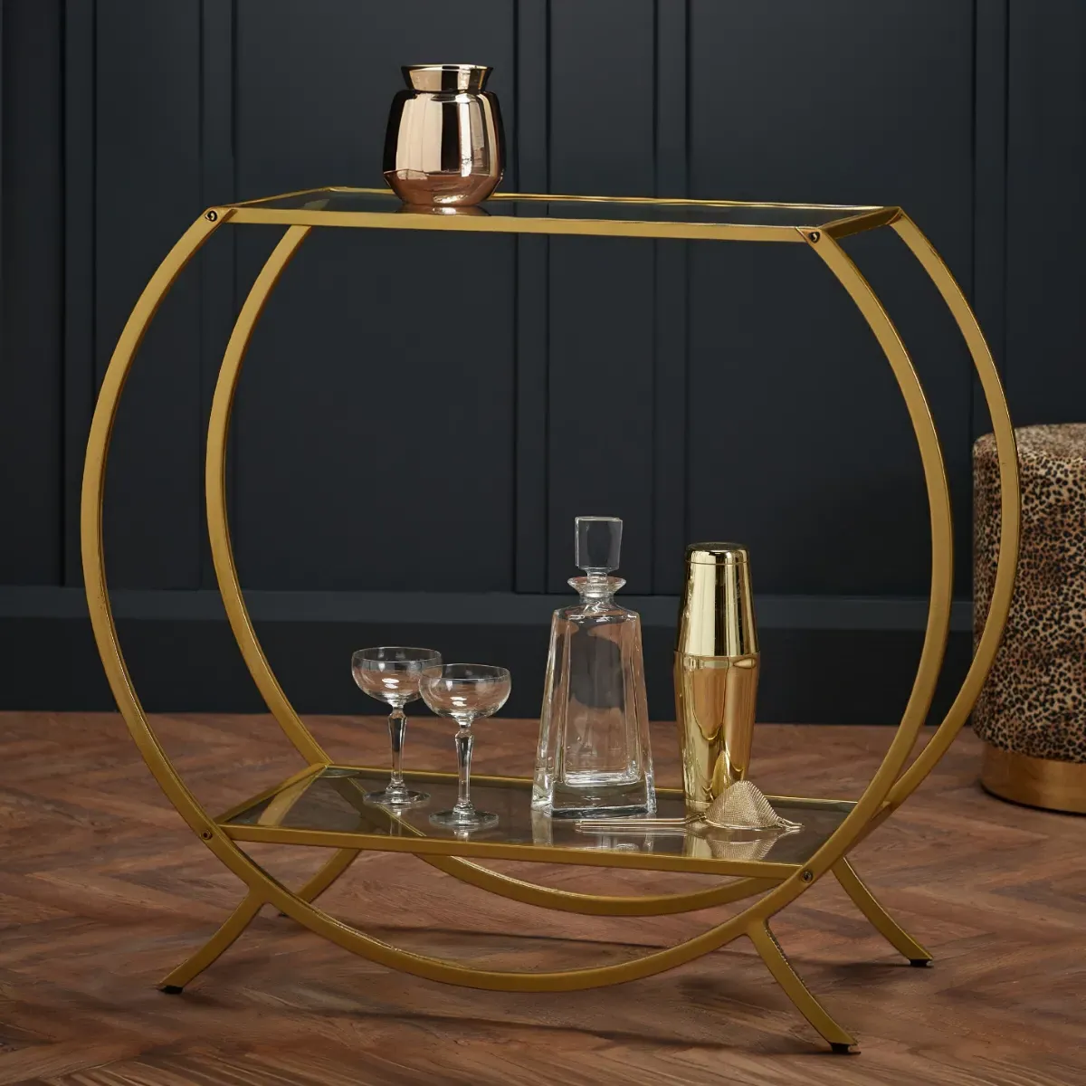 Console Table with Glass Shelves - Gold, Metal image