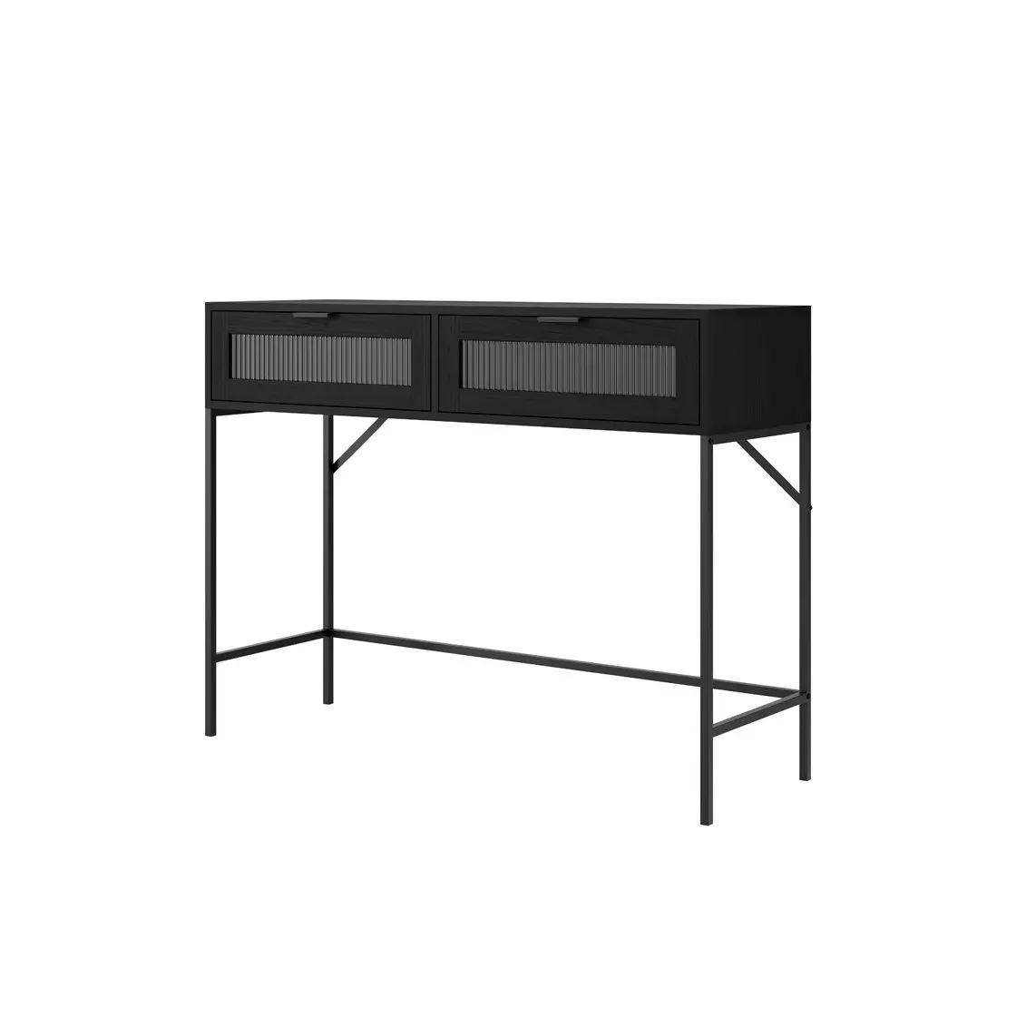 Console Table with Reeded Glass - Black, Wood image