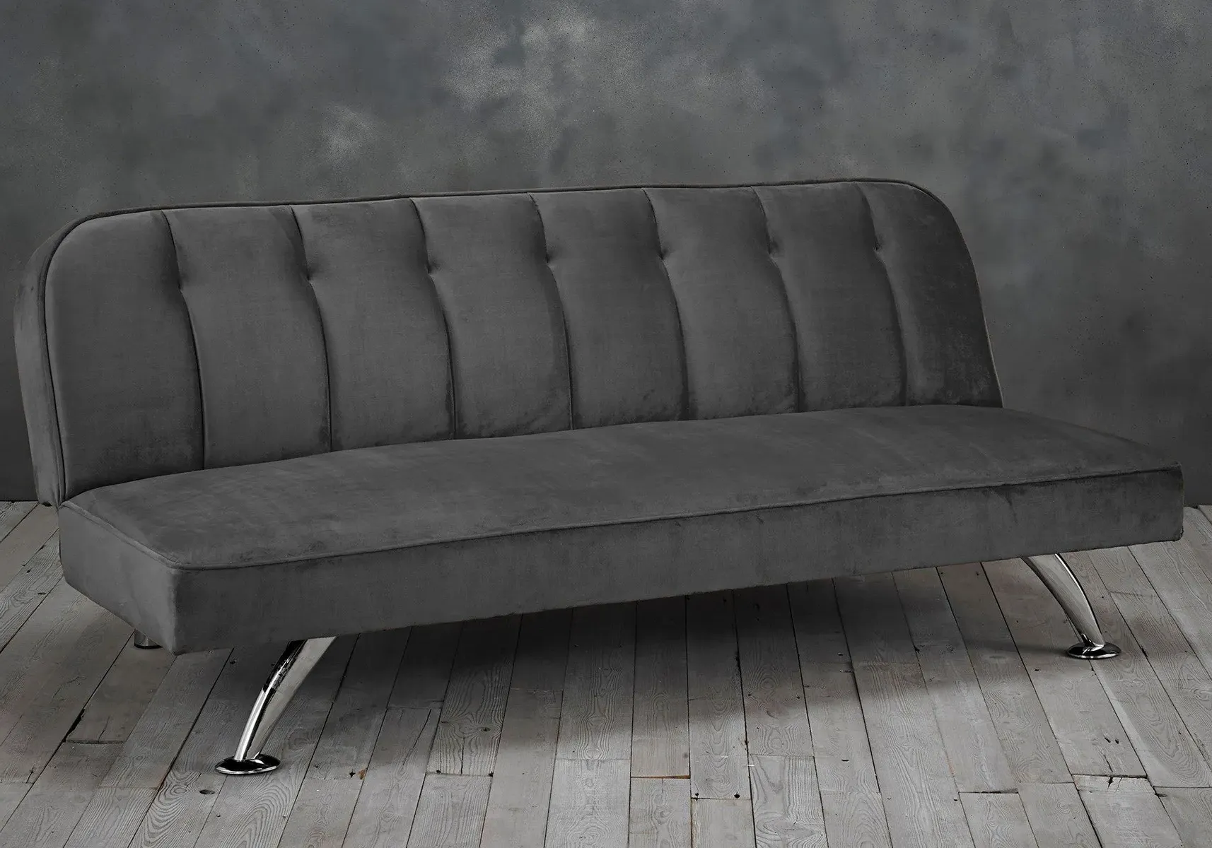Convertible Sofa Bed with Chrome Legs - Grey, Velvet image