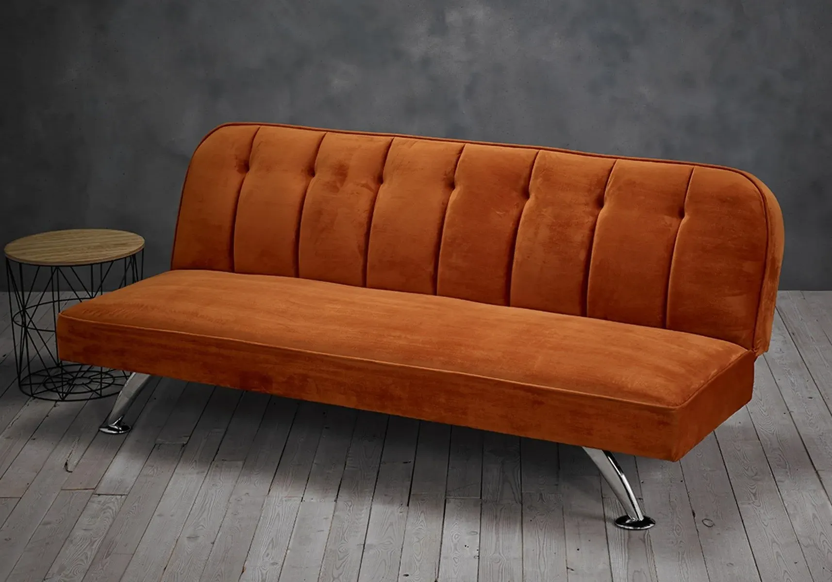 Convertible Sofa Bed with Chrome Legs - Orange, Velvet
