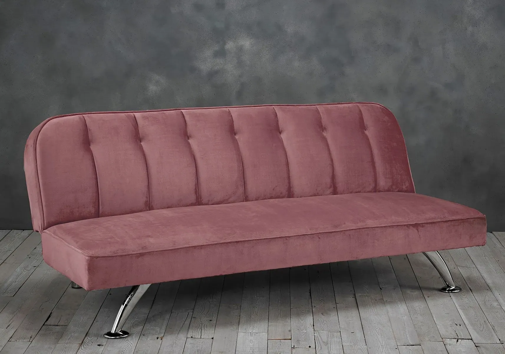 Convertible Sofa Bed with Chrome Legs - Pink, Velvet