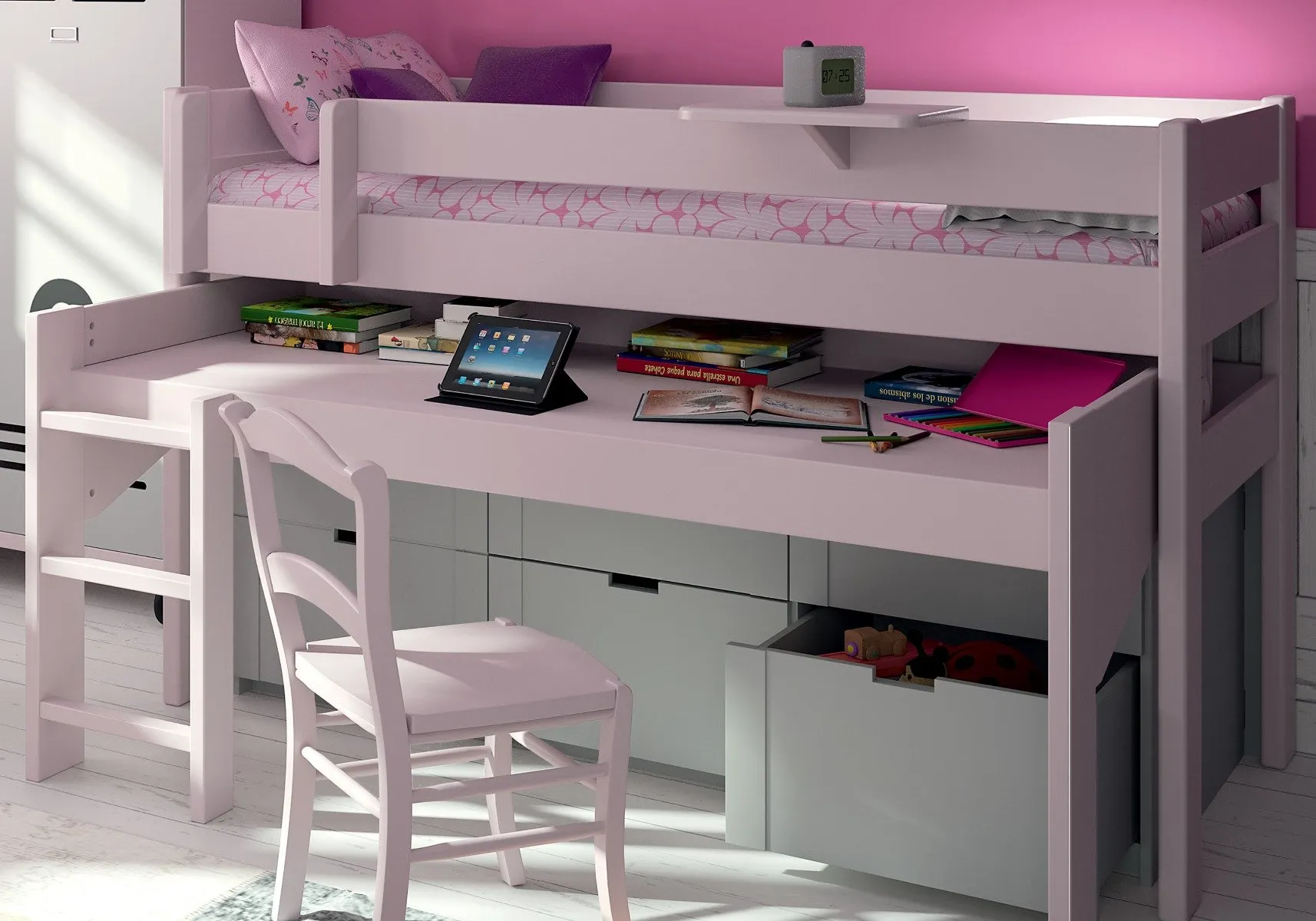 Mid Sleeper Bed with Drawers & Desk - Pine image
