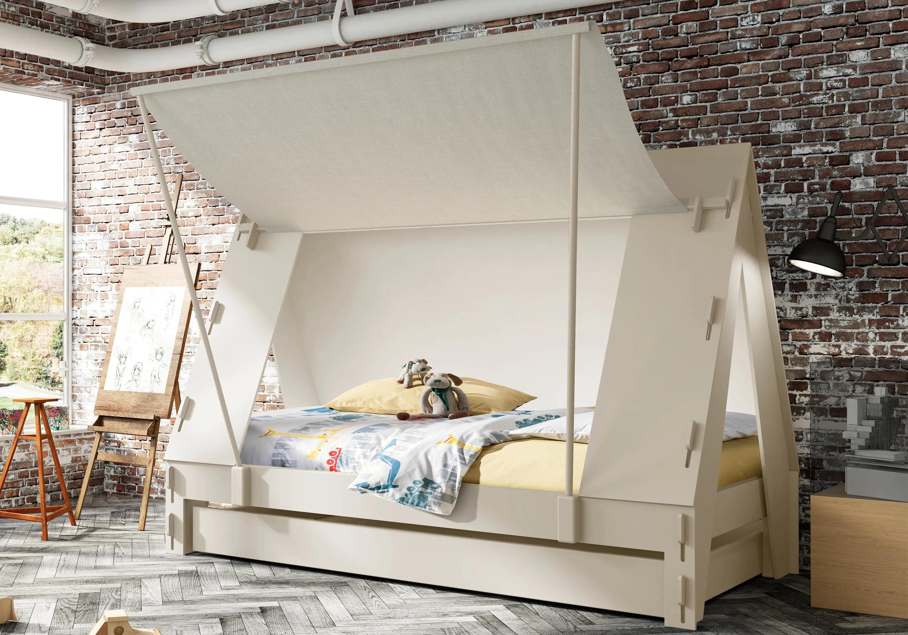 Tent Cabin Bed with Trundle Drawer - Solid Wood image