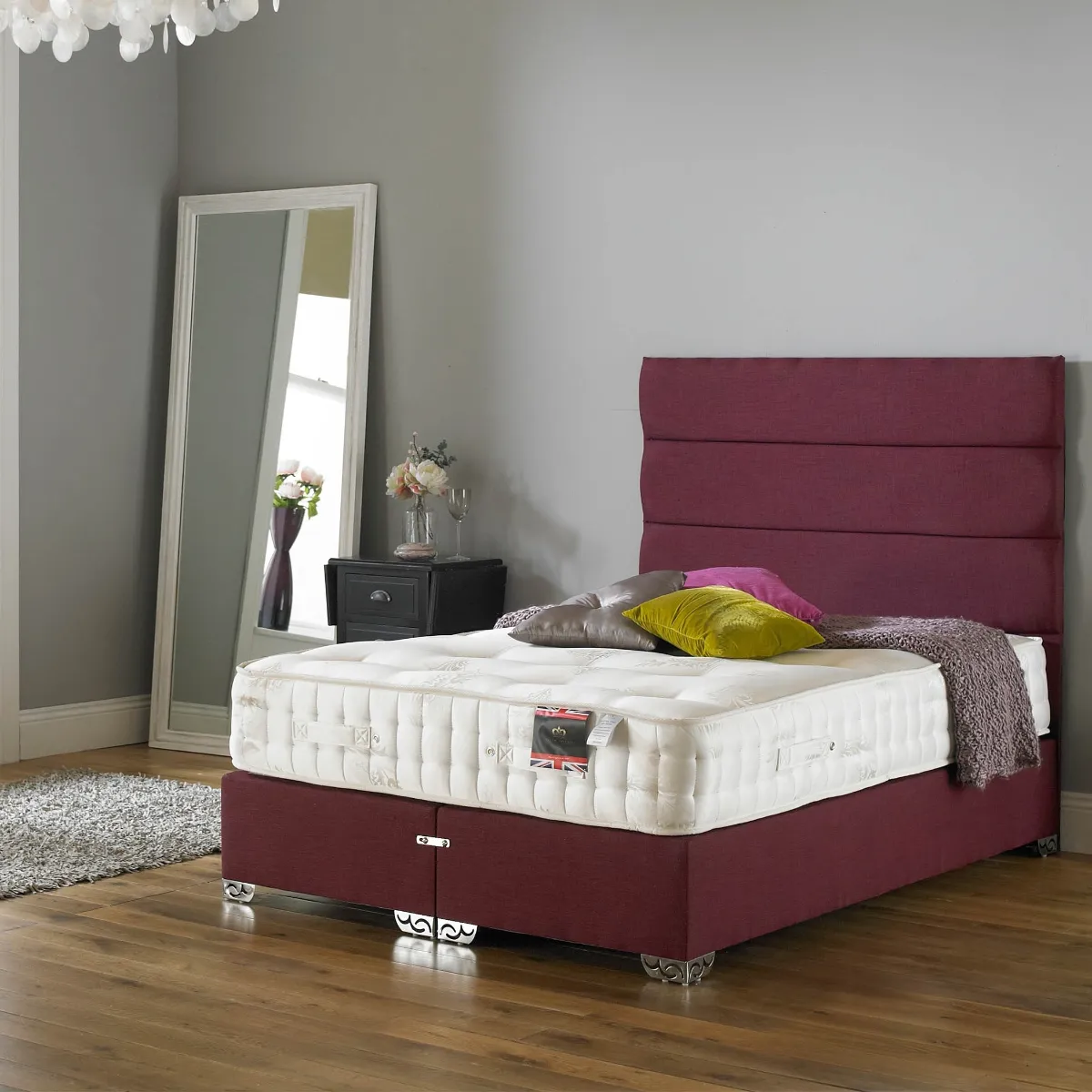 King Size Divan Bed - Damask Fabric