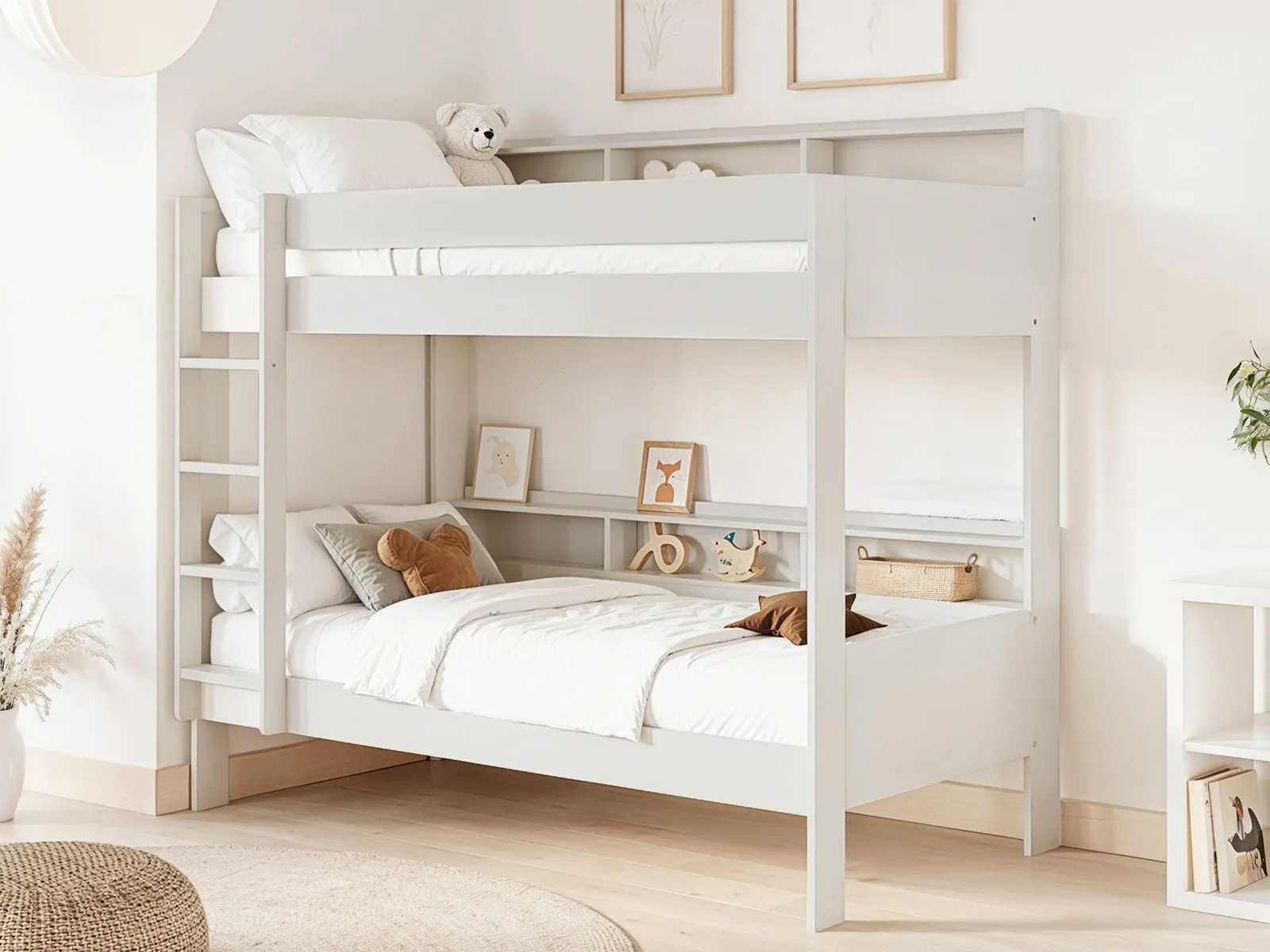 Bunk Bed with Storage - White, Pine Wood
